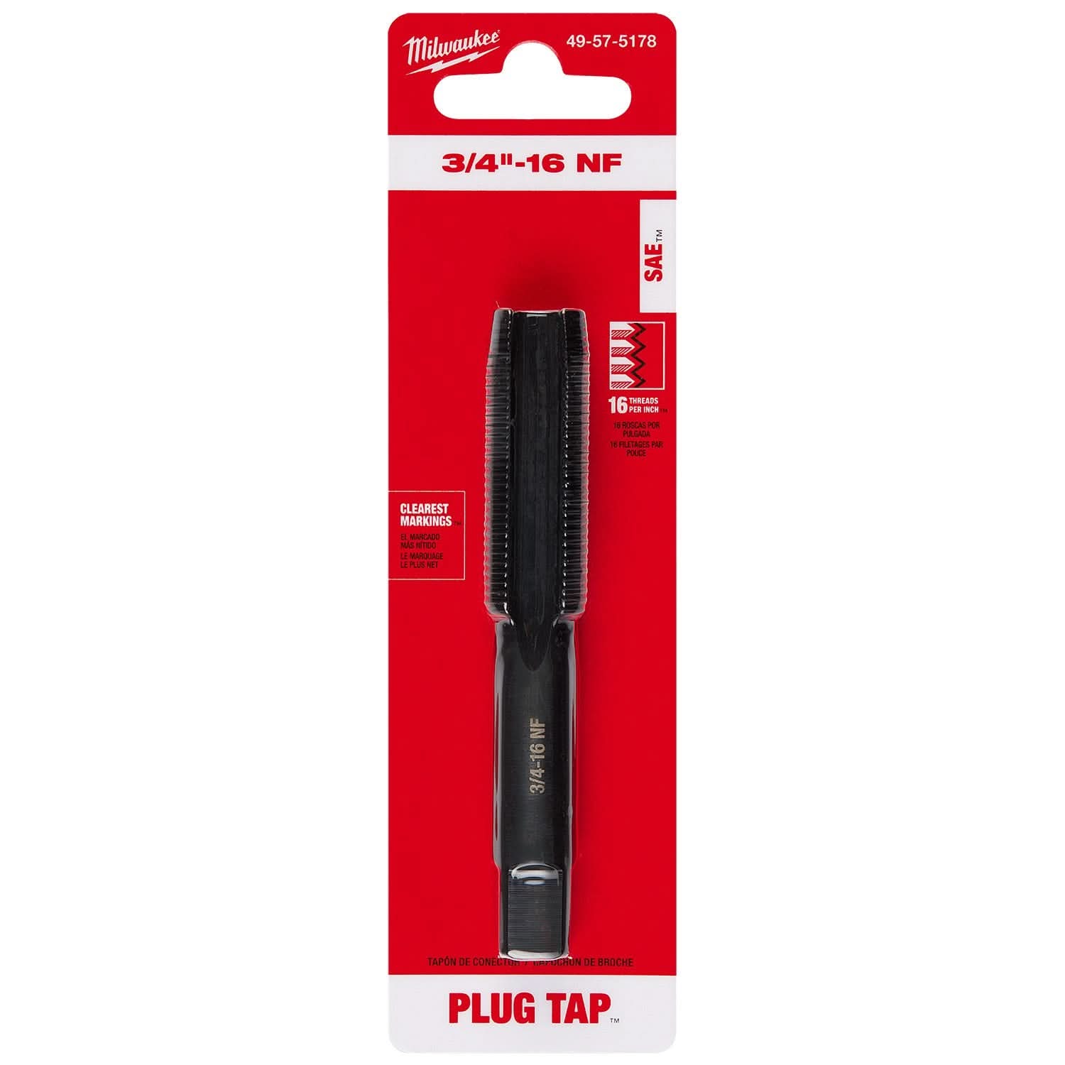 Milwaukee 49-57-5178 3/4"-16 NF Straight Flute Plug Tap