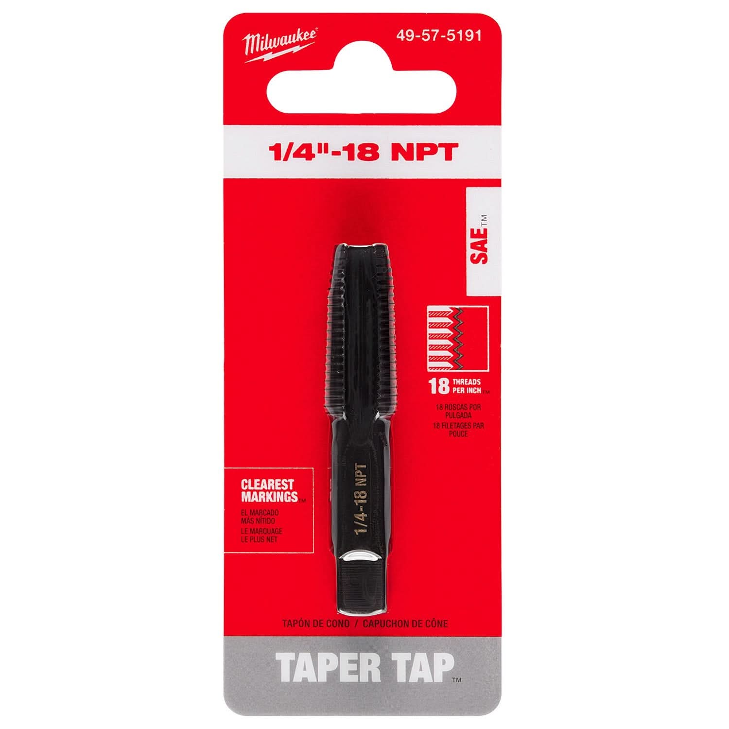 Milwaukee 49-57-5191 1/4"-18 NPT Straight Flute Taper Tap