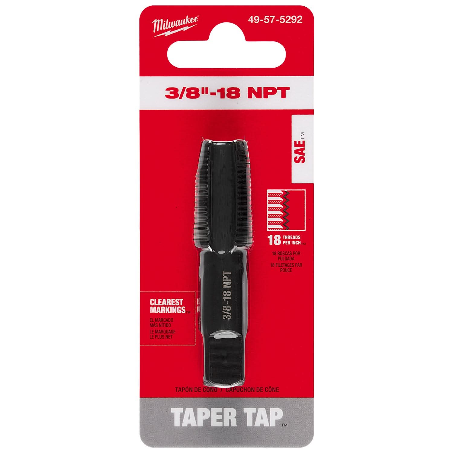 Milwaukee 49-57-5292 3/8"-18 NPT Straight Flute Taper Tap