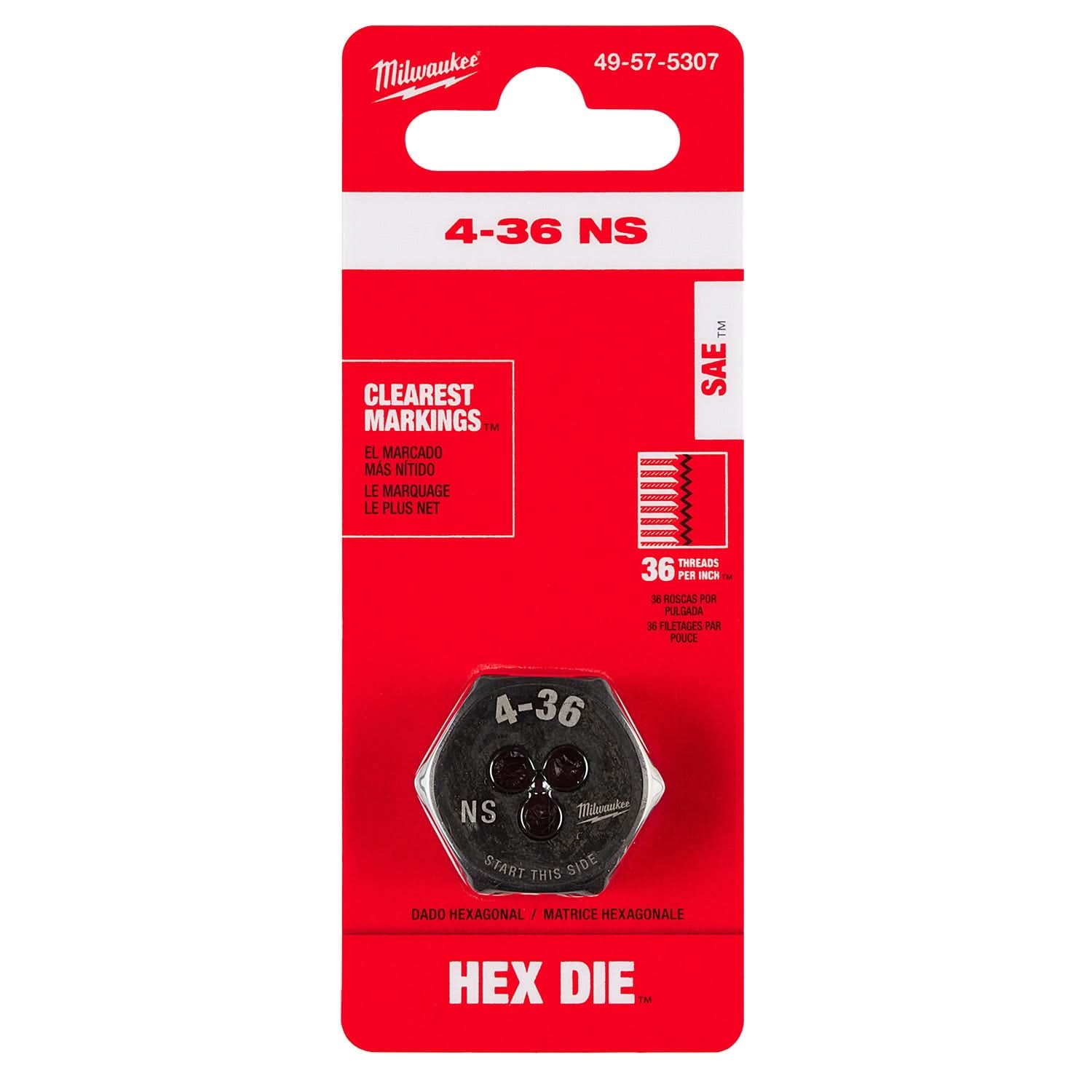 Milwaukee 49-57-5307 4-36 NS 1-Inch Hex Threading Die