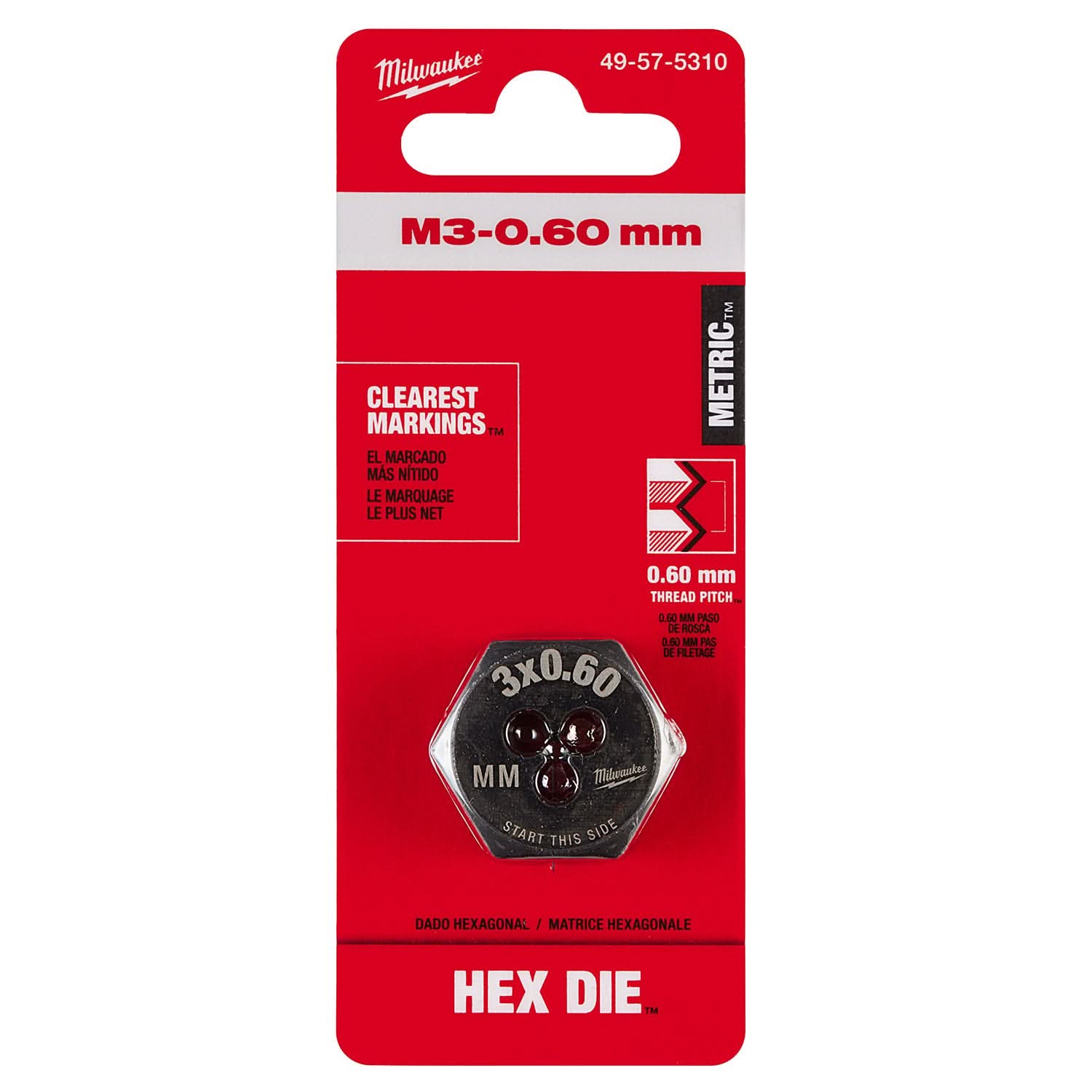 Milwaukee 49-57-5310 M3-0.60 mm 1-Inch Hex Threading Die