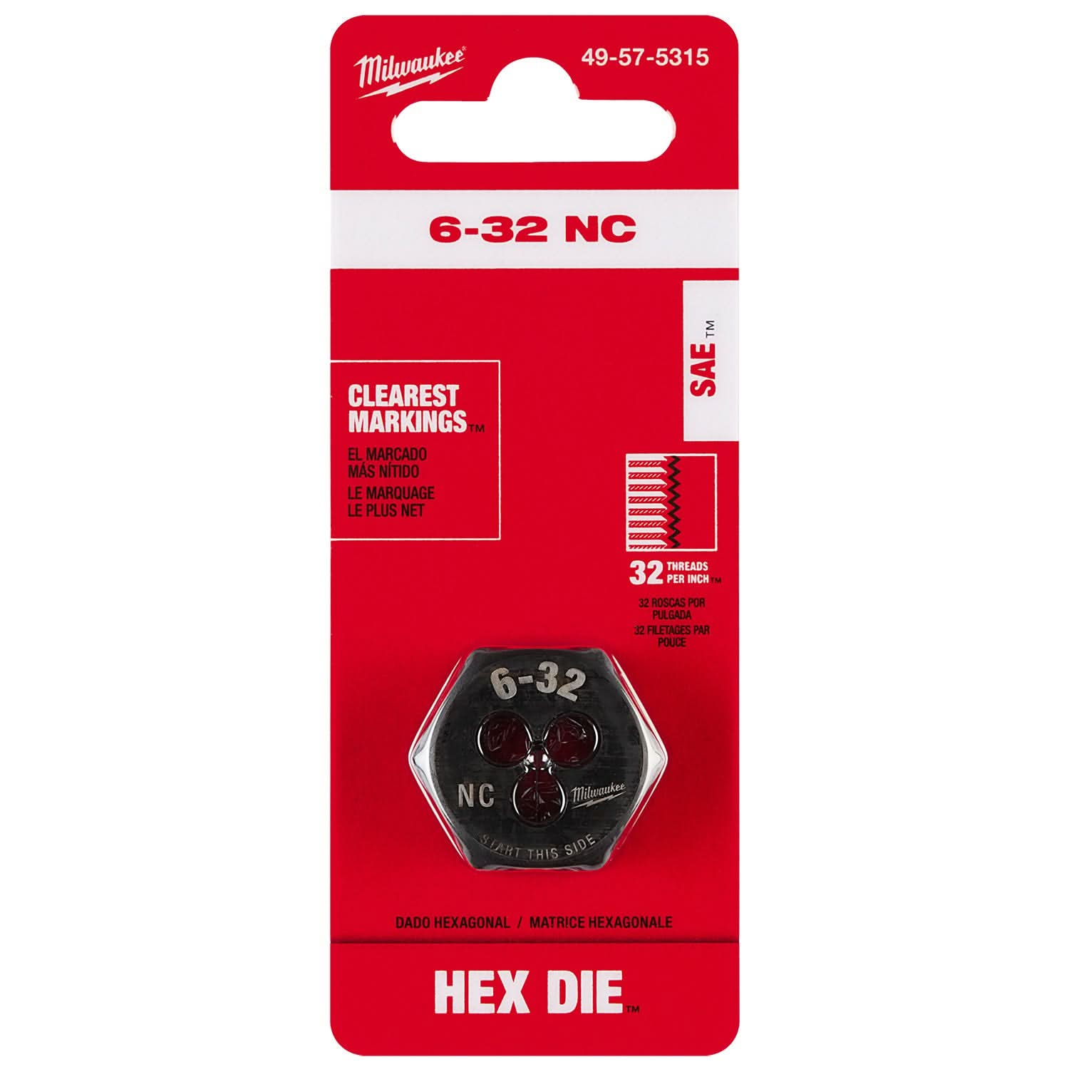 Milwaukee 49-57-5315 6-32 NC 1-Inch Hex Threading Die