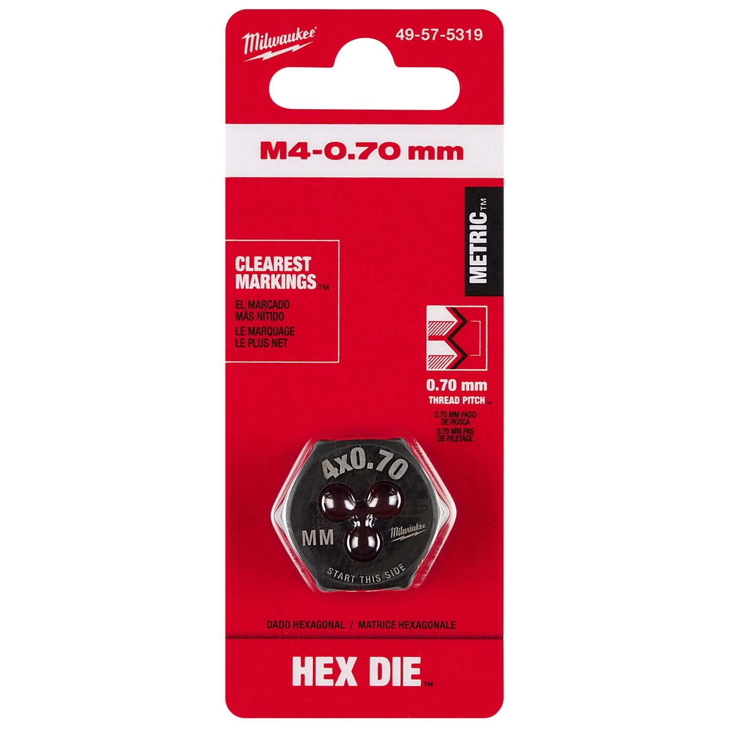 Milwaukee 49-57-5319 M4-0.70 mm 1-Inch Hex Threading Die
