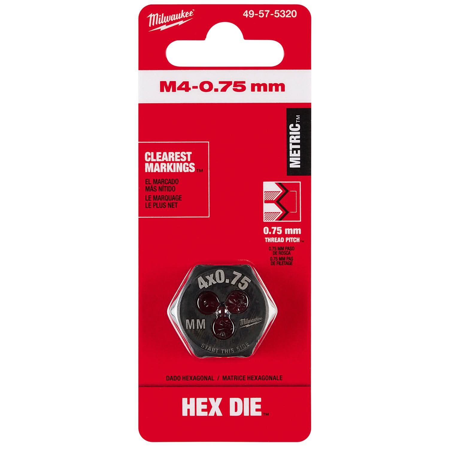 Milwaukee 49-57-5320 M4-0.75 mm 1-Inch Hex Threading Die