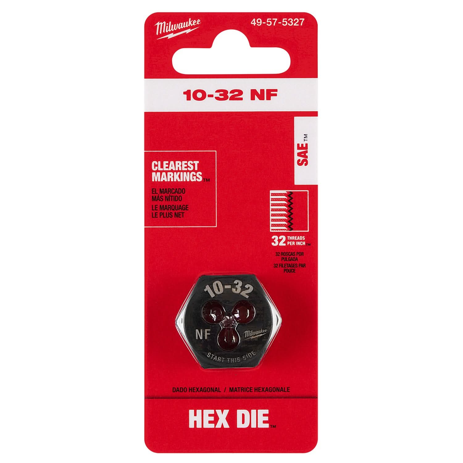 Milwaukee 49-57-5327 10-32 NF 1-Inch Hex Threading Die