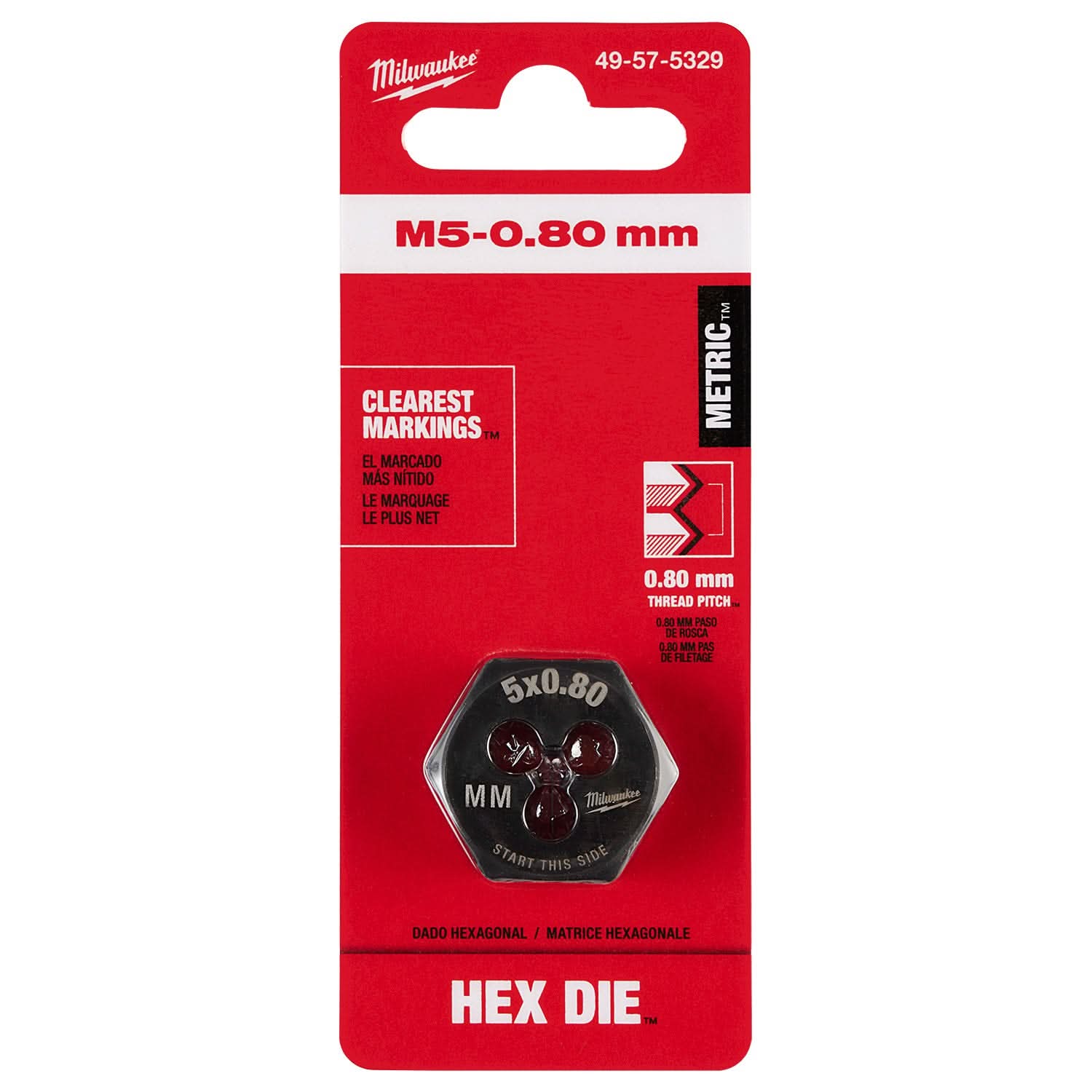 Milwaukee 49-57-5329 M5-0.80 mm 1-Inch Hex Threading Die