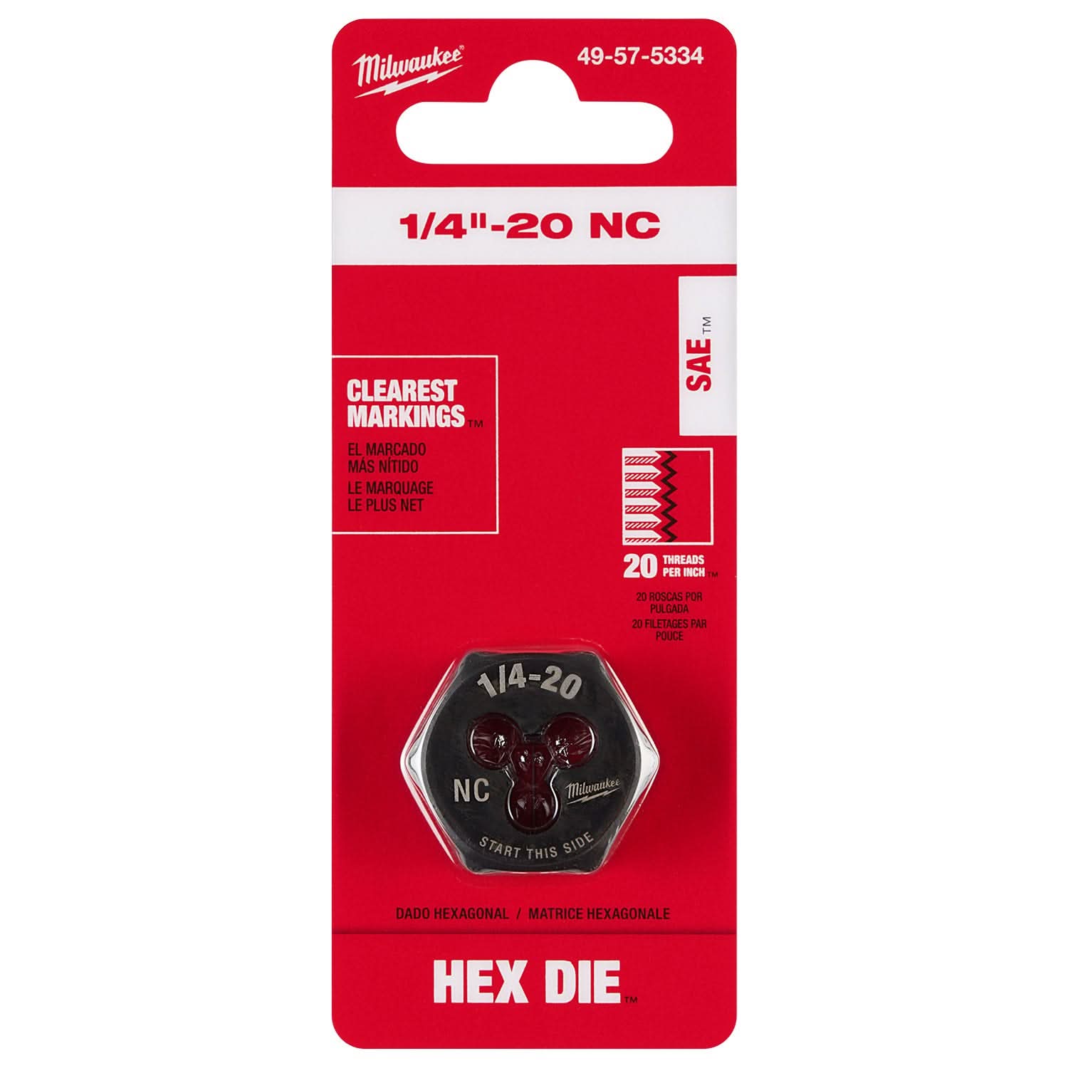 Milwaukee 49-57-5334 1/4"-20 NC 1-Inch Hex Threading Die