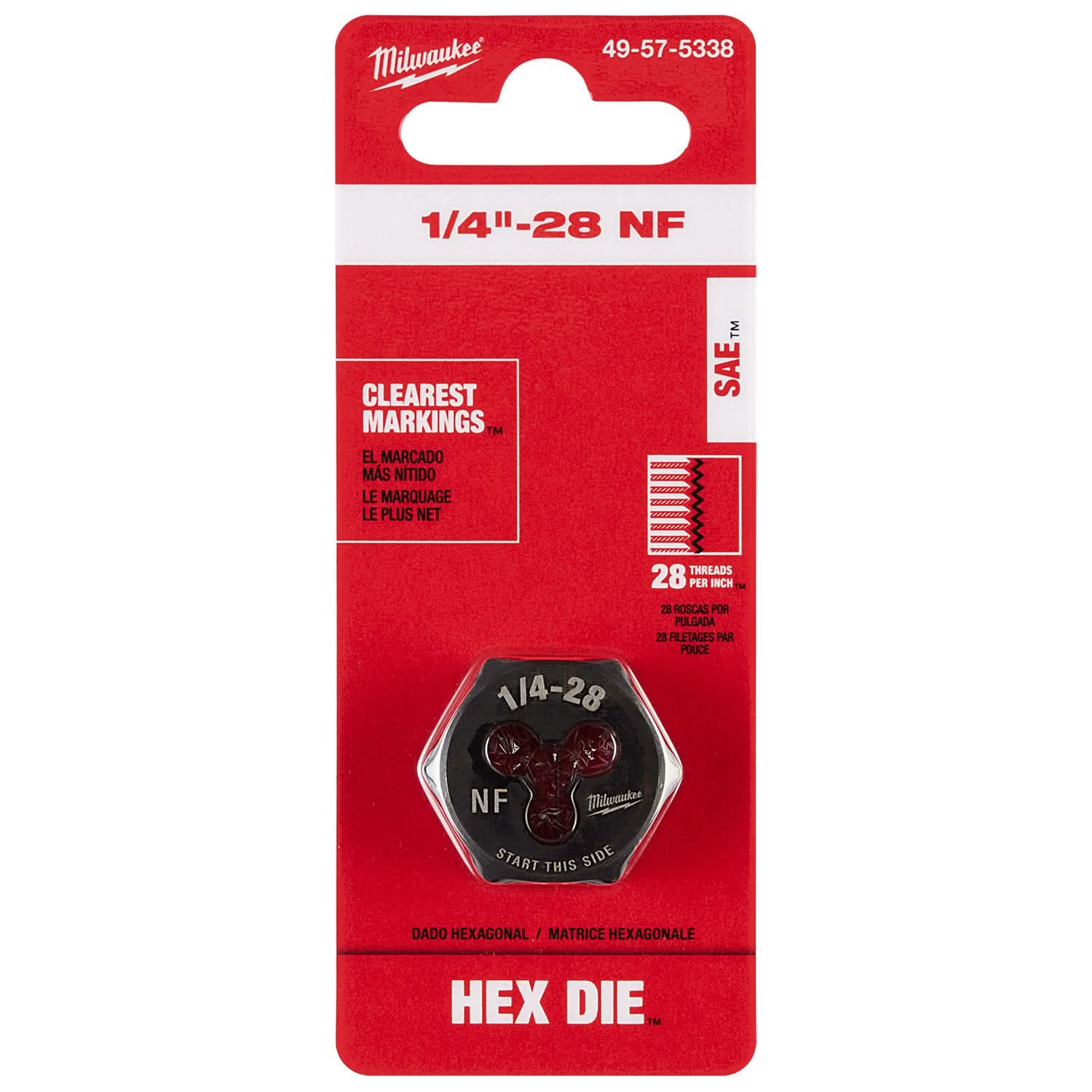 Milwaukee 49-57-5338 1/4"-28 NF 1-Inch Hex Threading Die