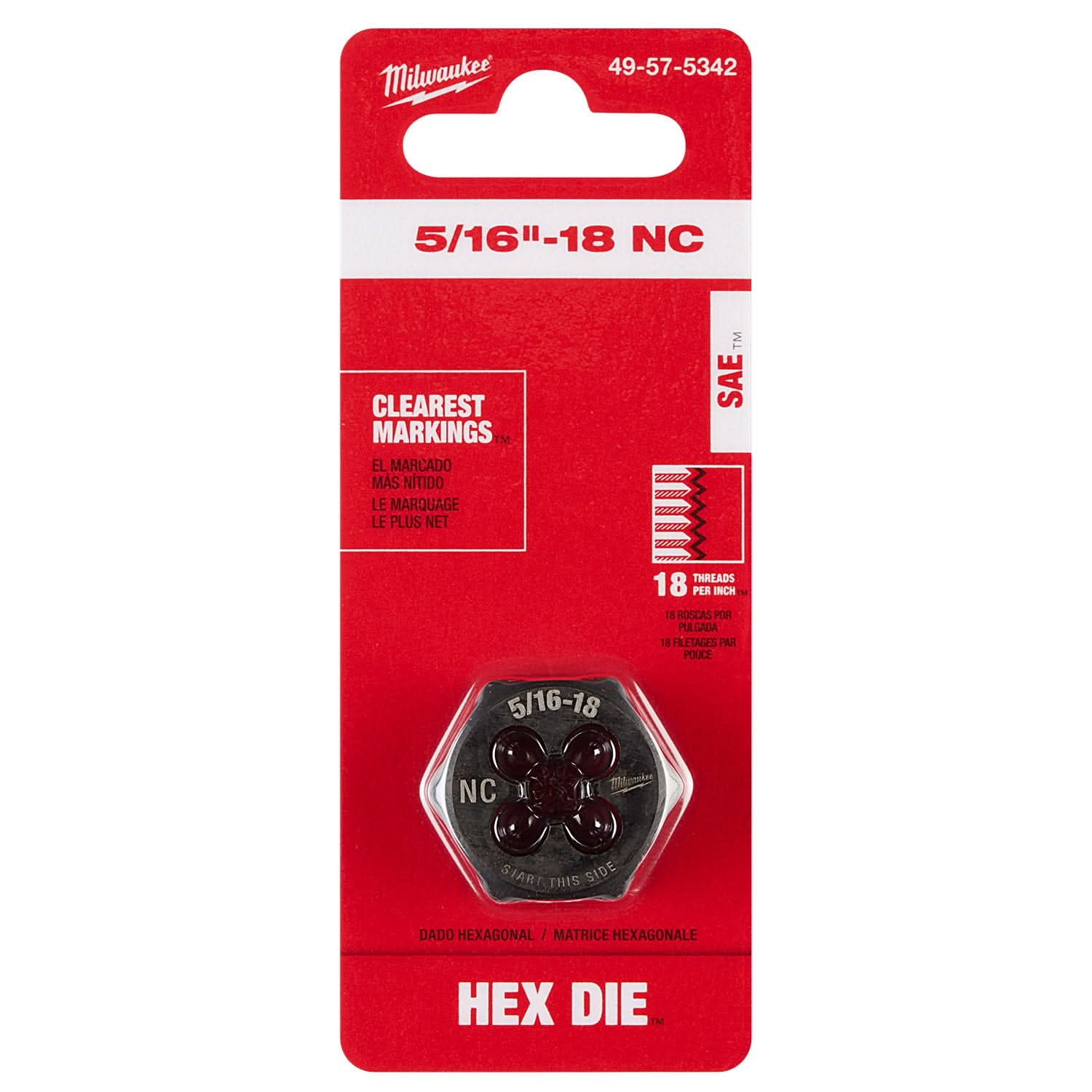 Milwaukee 49-57-5342 5/16"-18 NC 1-Inch Hex Threading Die