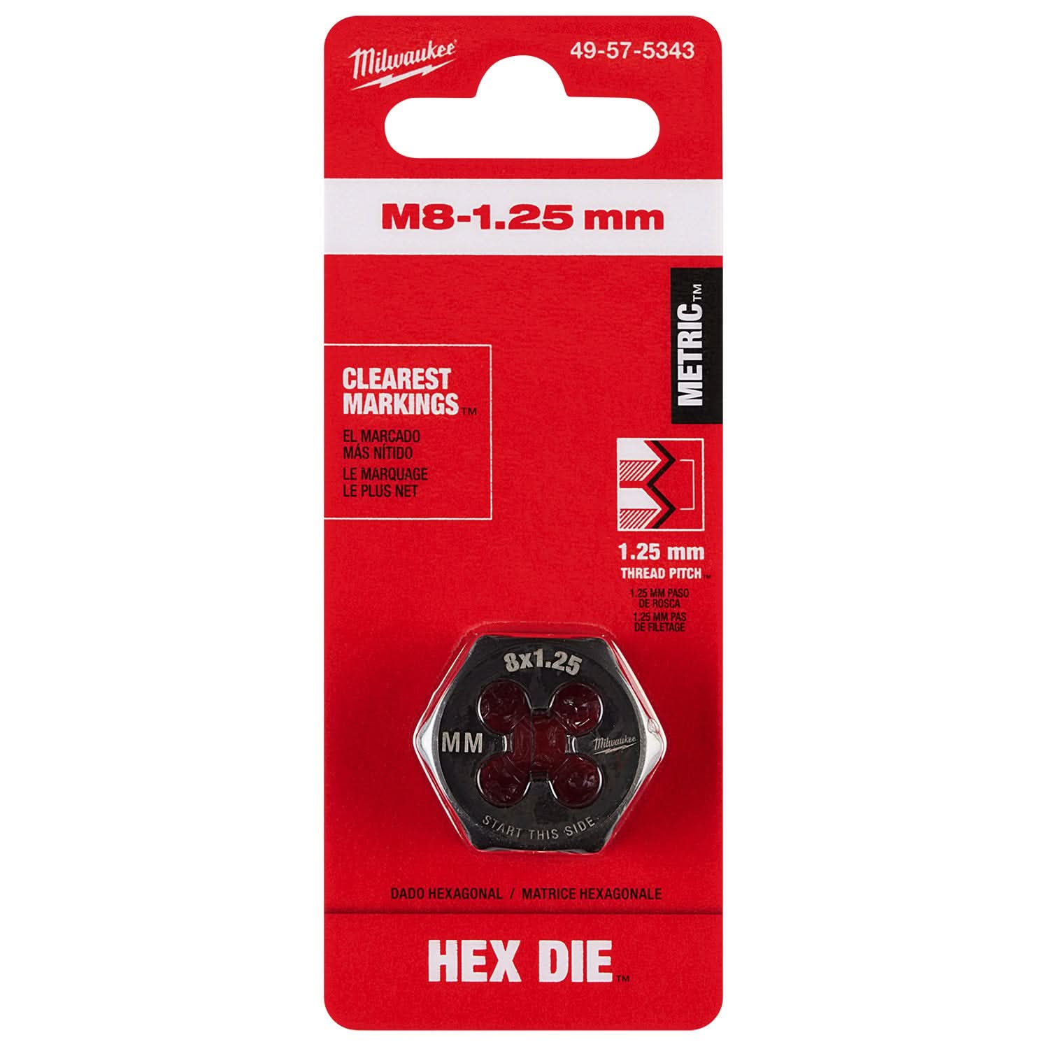 Milwaukee 49-57-5343 M8-1.25 mm 1-Inch Hex Threading Die