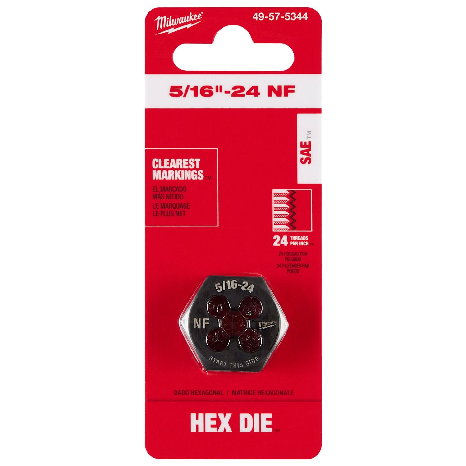 Milwaukee 49-57-5344 5/16"-24 NF 1-Inch Hex Threading Die