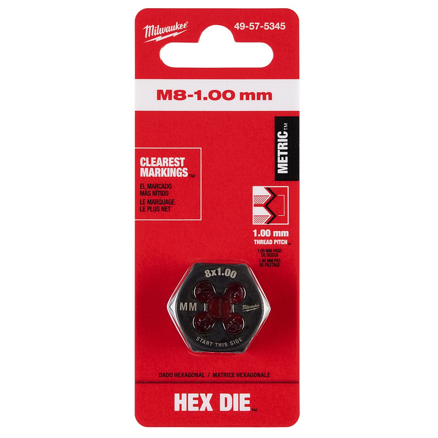 Milwaukee 49-57-5345 M8-1.00 mm 1-Inch Hex Threading Die