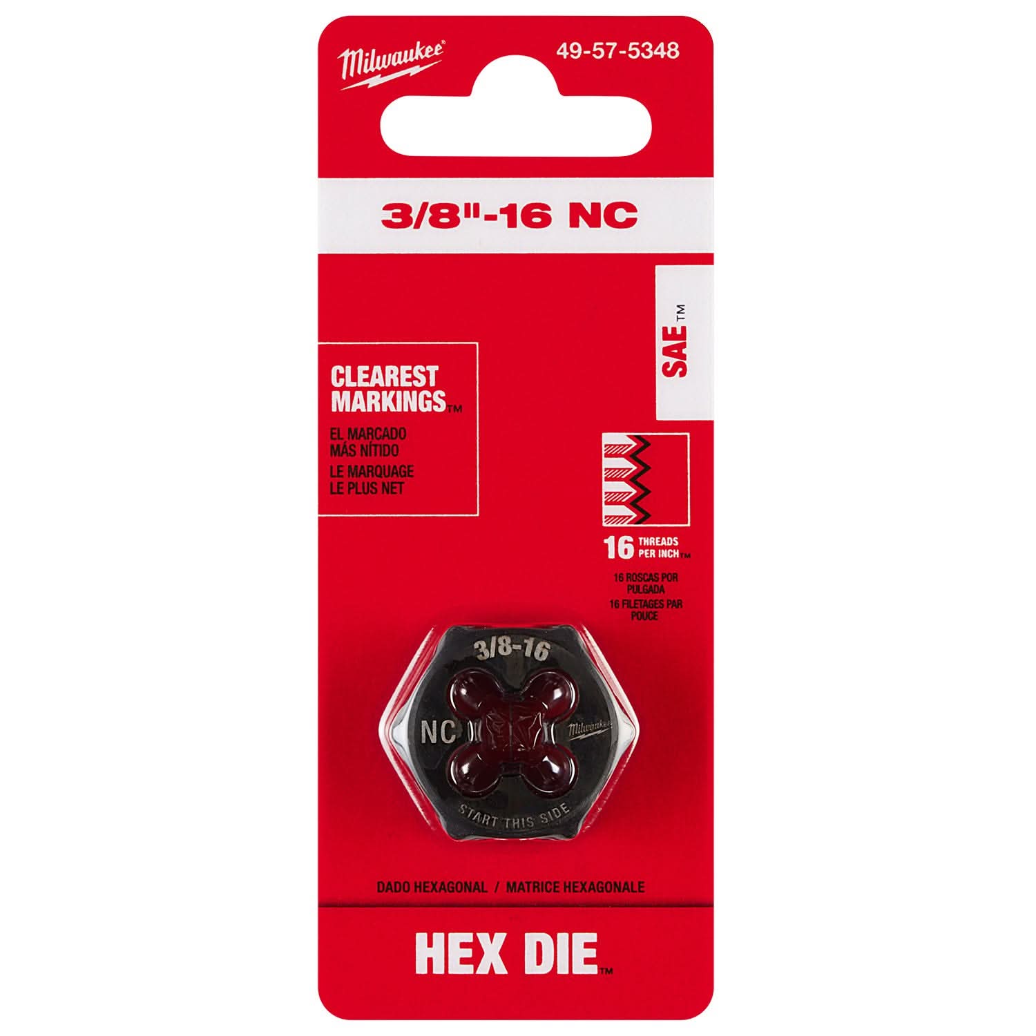 Milwaukee 49-57-5348 3/8"-16 NC 1-Inch Hex Threading Die