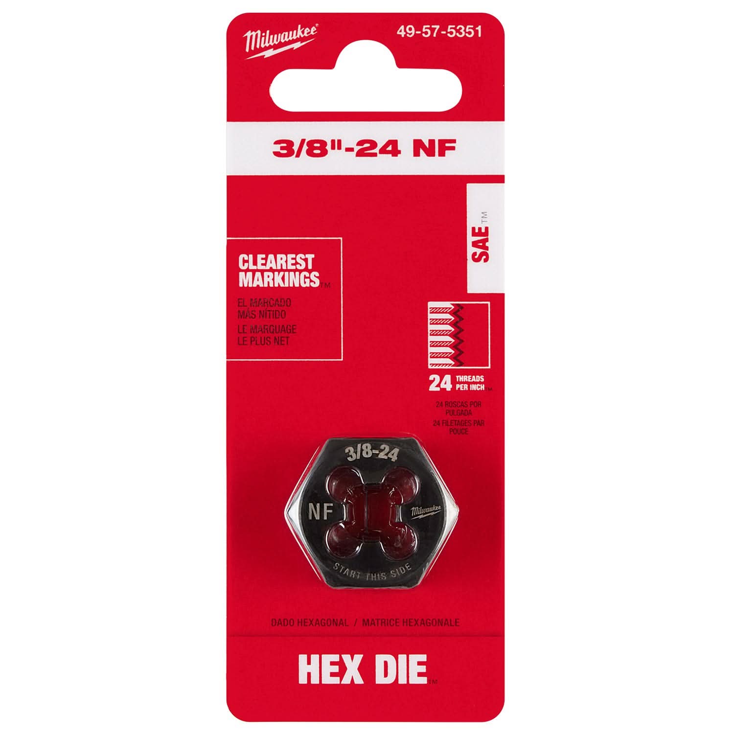 Milwaukee 49-57-5351 3/8"-24 NF 1-Inch Hex Threading Die