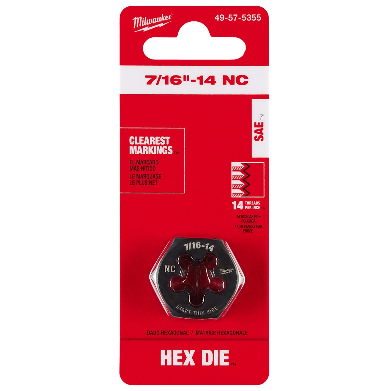 Milwaukee 49-57-5355 7/16"-14 NC 1-Inch Hex Threading Die