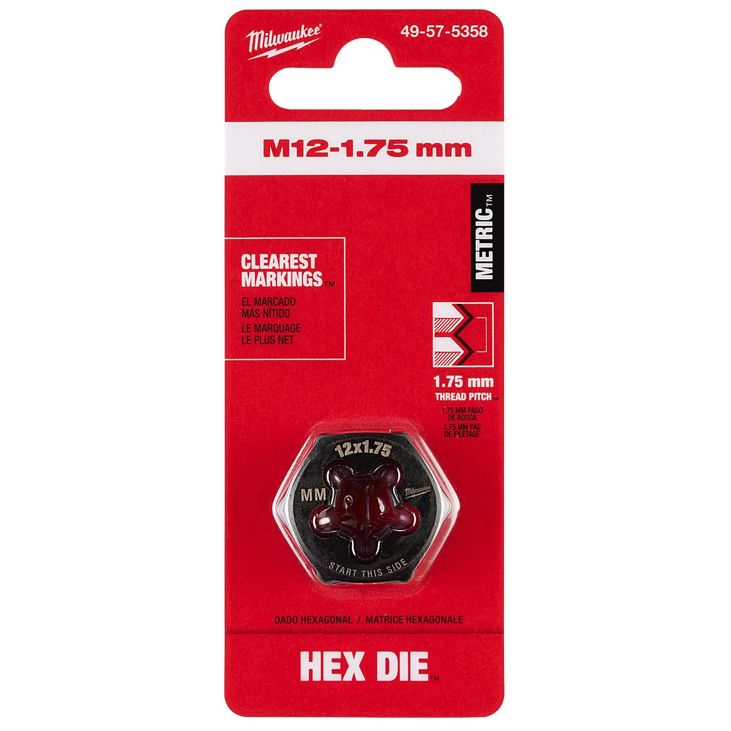 Milwaukee 49-57-5358 M12-1.75 mm 1-Inch Hex Threading Die