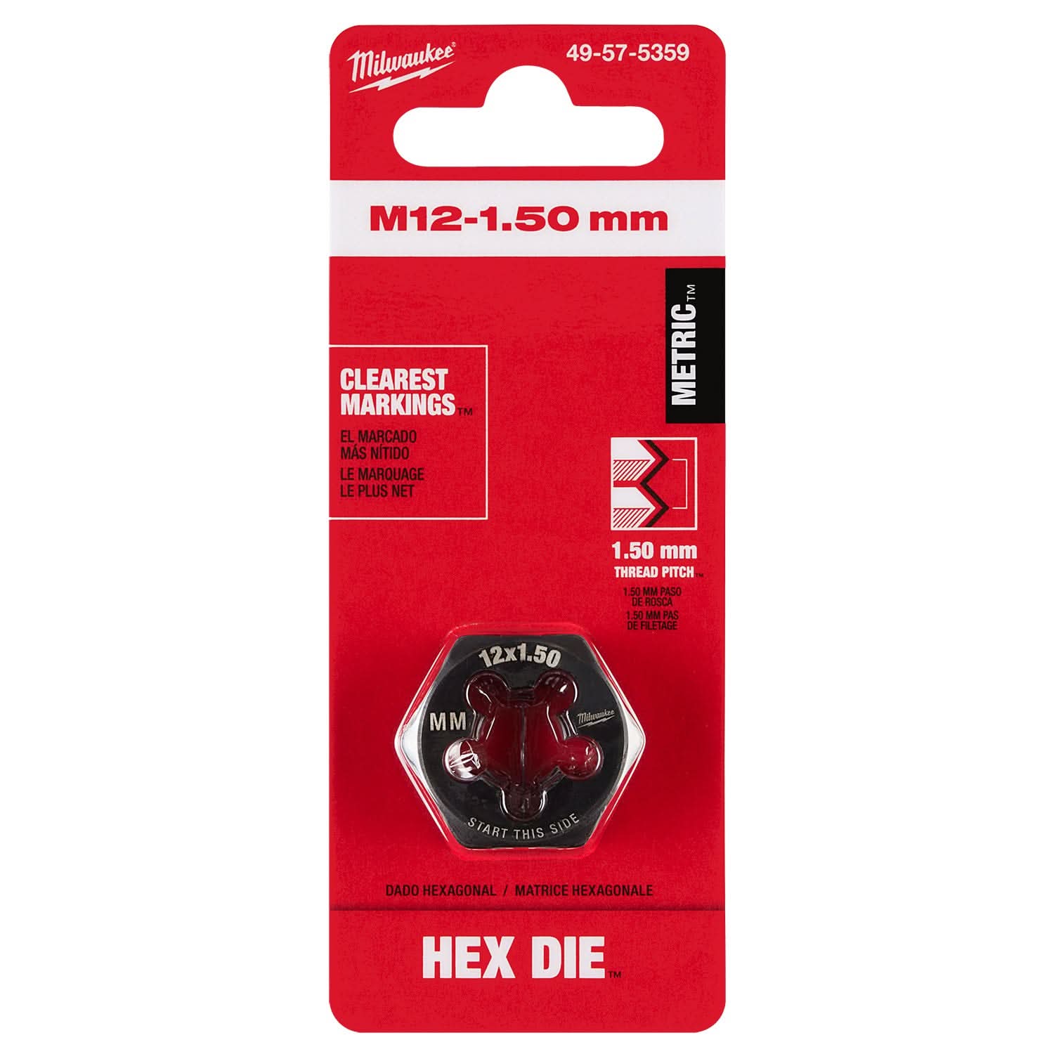 Milwaukee 49-57-5359 M12-1.50 mm 1-Inch Hex Threading Die