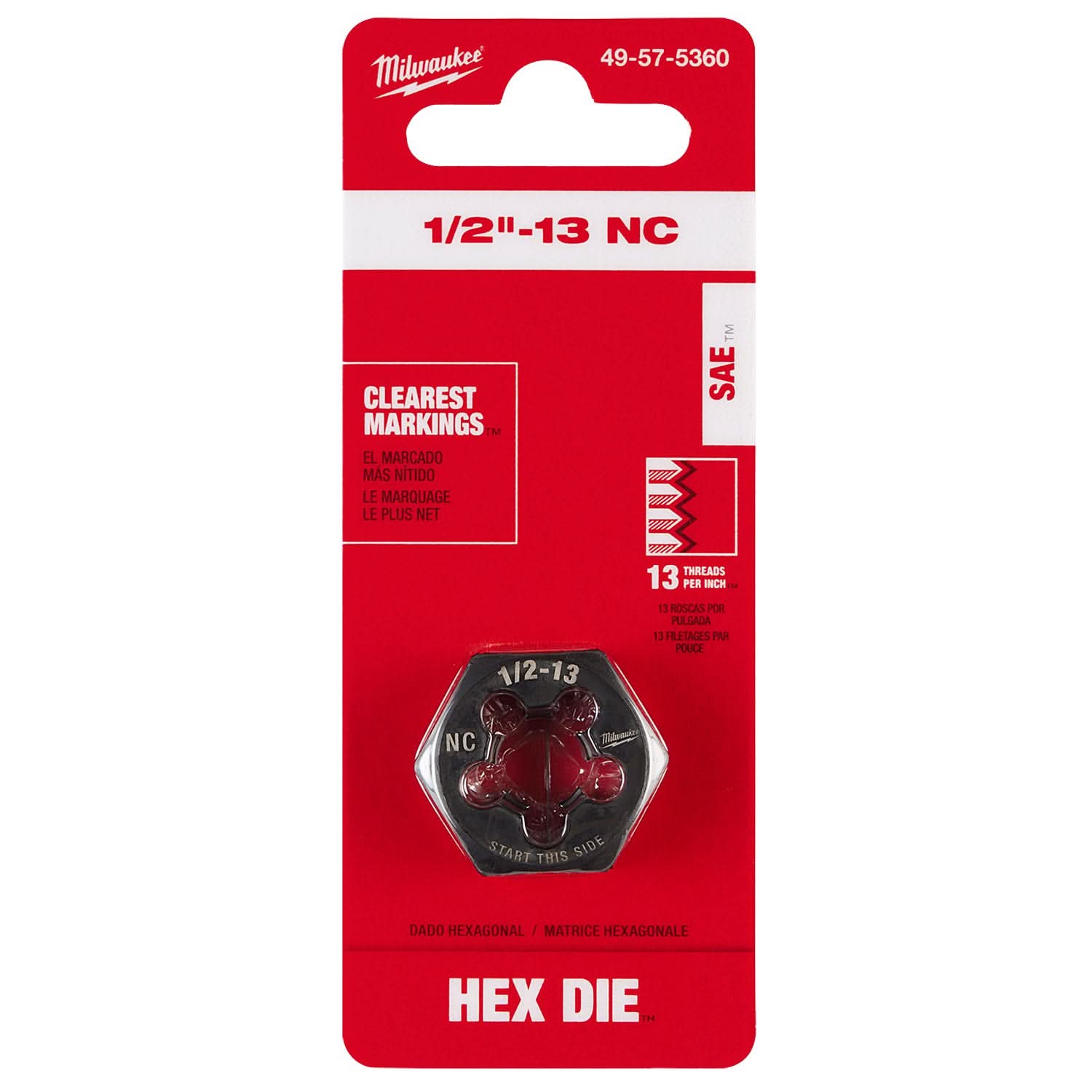 Milwaukee 49-57-5360 1/2"-13 NC 1-Inch Hex Threading Die
