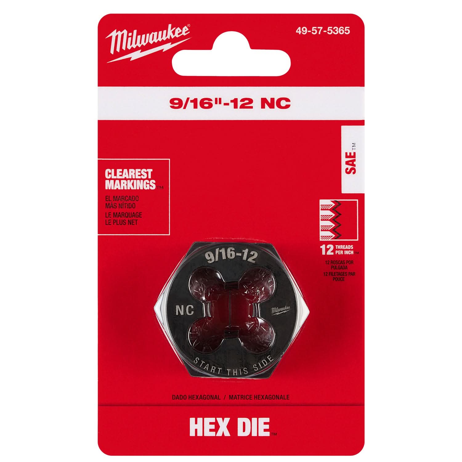 Milwaukee 49-57-5365 9/16"-12 NC 1-7/16" Hex Threading Die