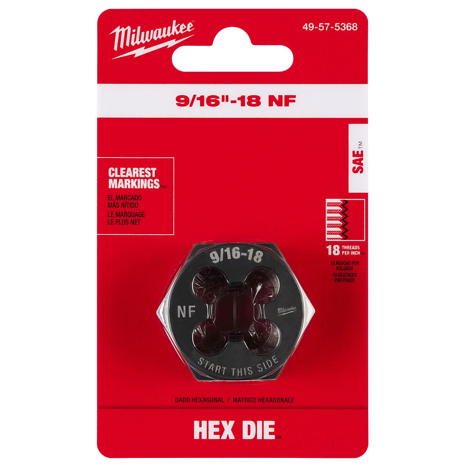 Milwaukee 49-57-5368 9/16"-18 NF 1-7/16" Hex Threading Die