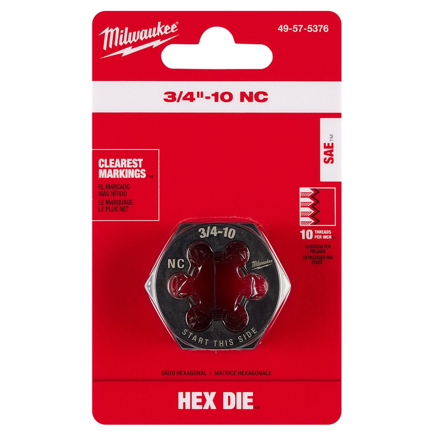 Milwaukee 49-57-5376 3/4"-10 NC 1-7/16" Hex Threading Die