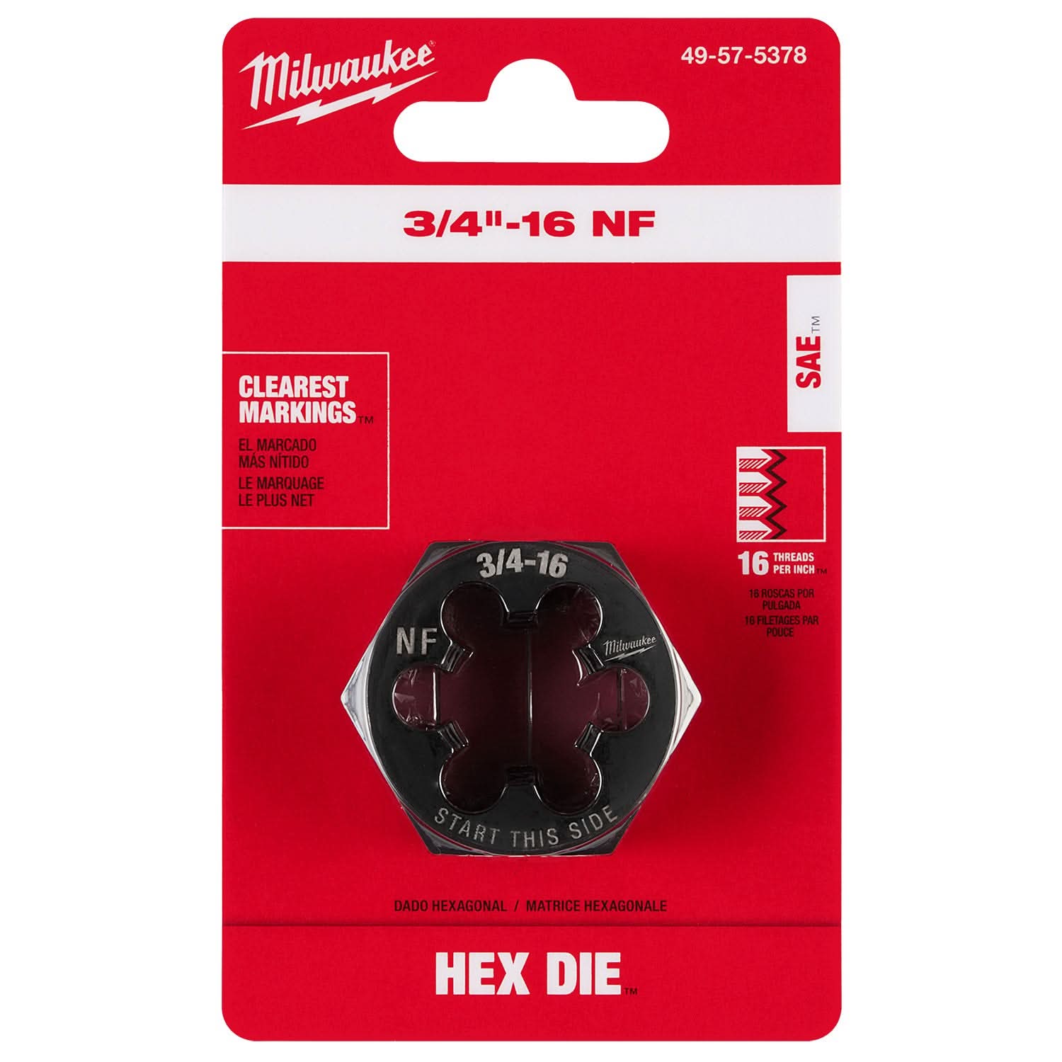 Milwaukee 49-57-5378 3/4"-16 NF 1-7/16" Hex Threading Die