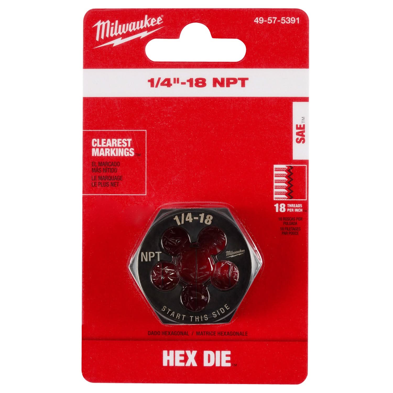 Milwaukee 49-57-5391 1/4"-18 NPT 1-7/16" Hex Threading Die