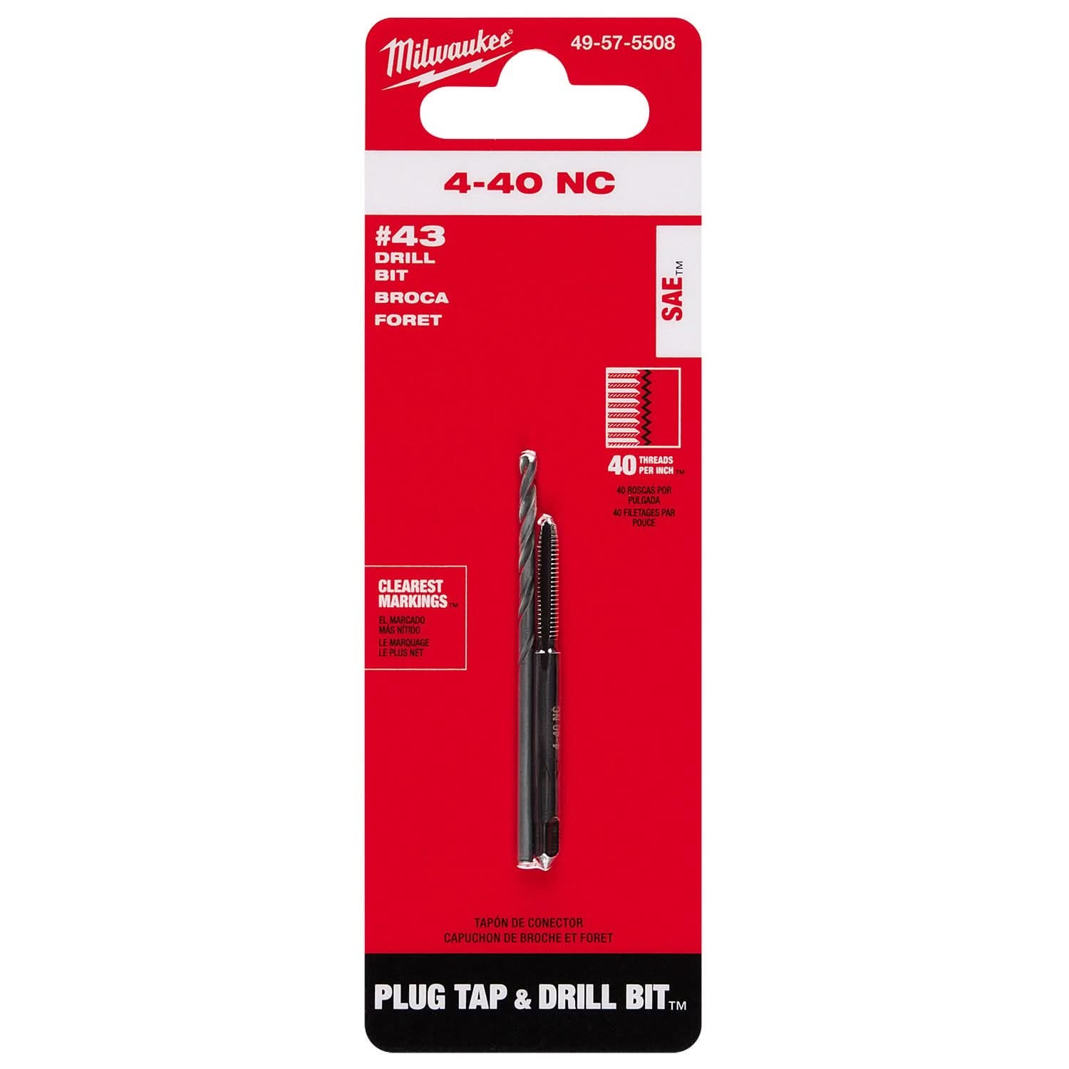 Milwaukee 49-57-5508 4-40 NC Straight Flute Plug Tap & #43 Drill Bit