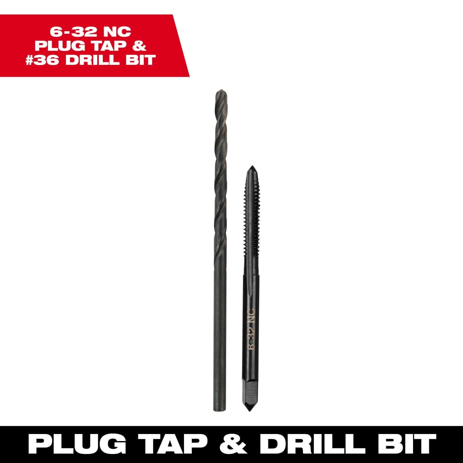 Milwaukee 49-57-5515 6-32 NC Straight Flute Plug Tap & #36 Drill Bit