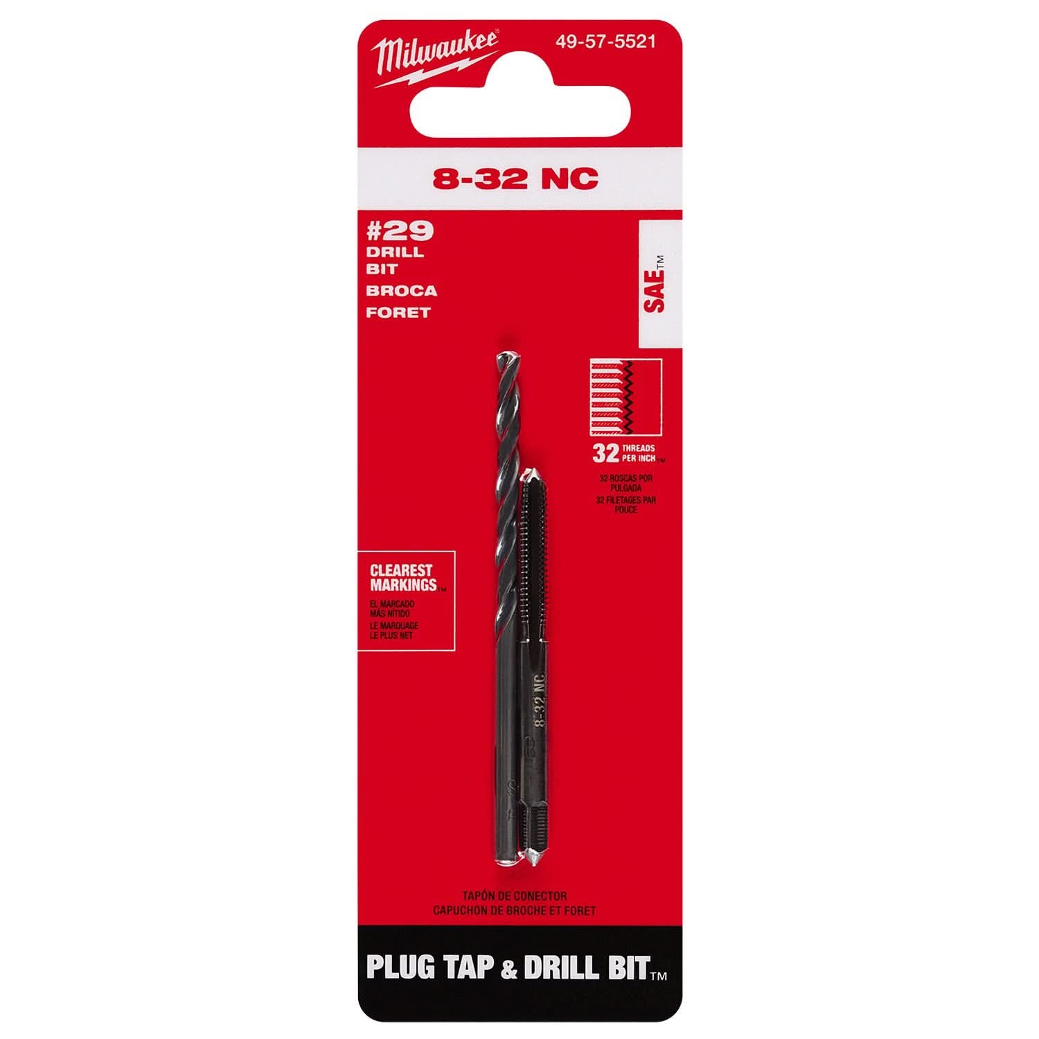 Milwaukee 49-57-5521 8-32 NC Straight Flute Plug Tap & #29 Drill Bit