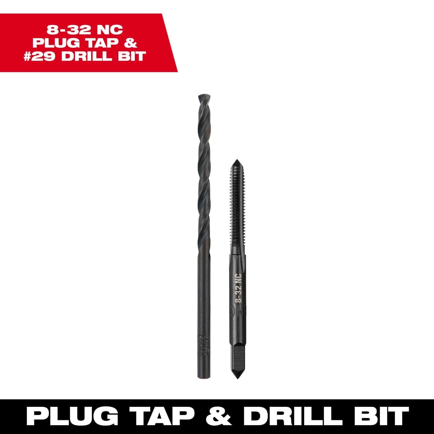 Milwaukee 49-57-5521 8-32 NC Straight Flute Plug Tap & #29 Drill Bit