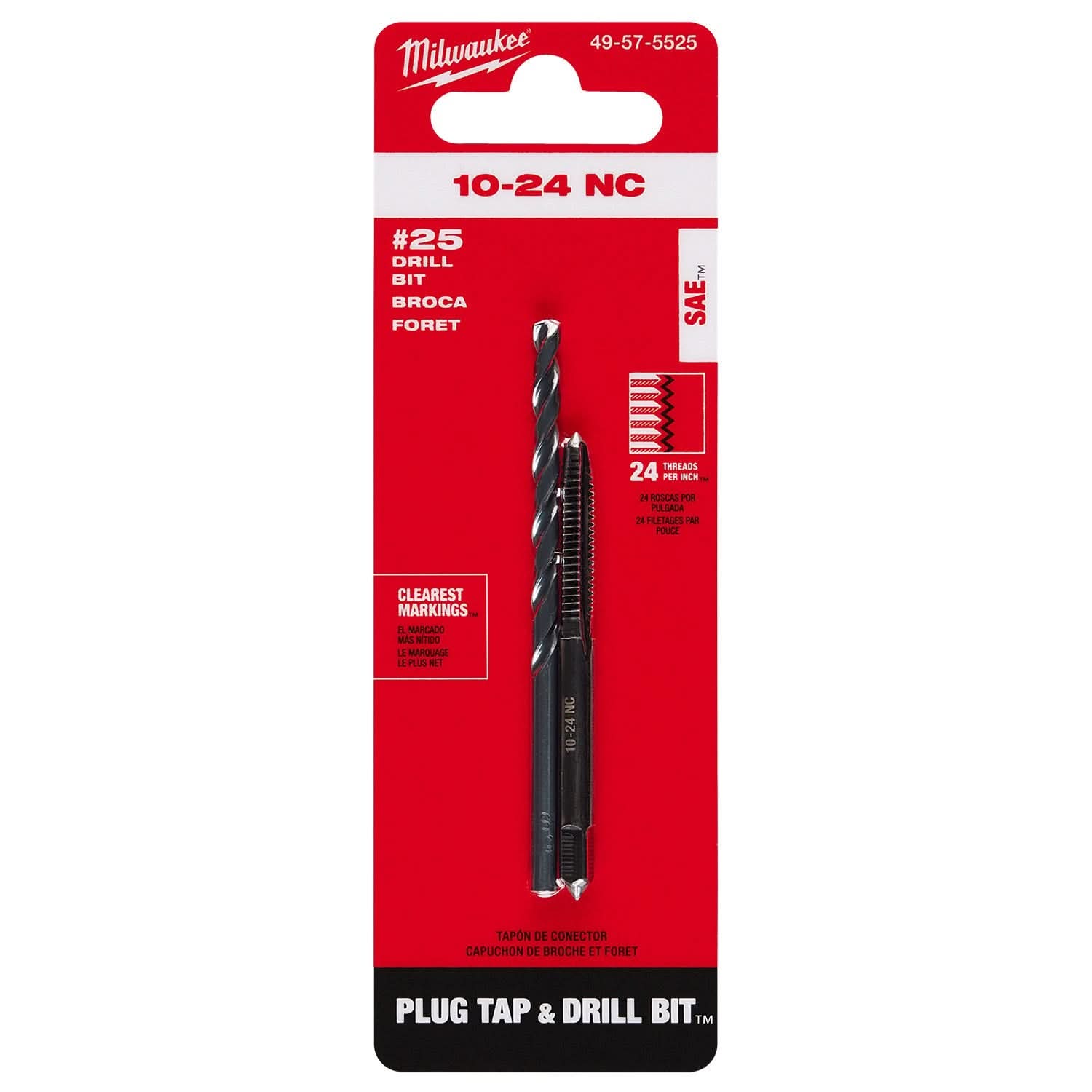 Milwaukee 49-57-5525 10-24 NC Straight Flute Plug Tap & #25 Drill Bit