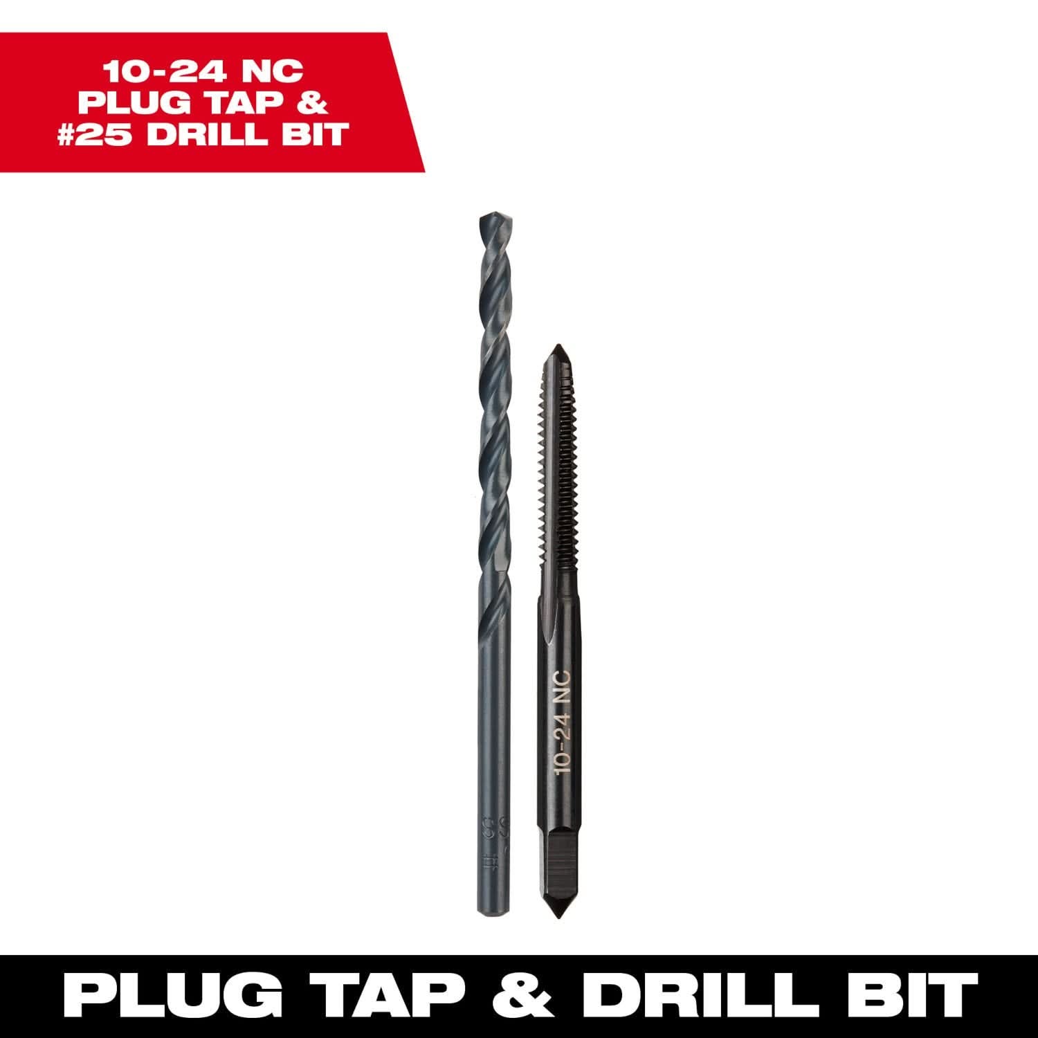 Milwaukee 49-57-5525 10-24 NC Straight Flute Plug Tap & #25 Drill Bit