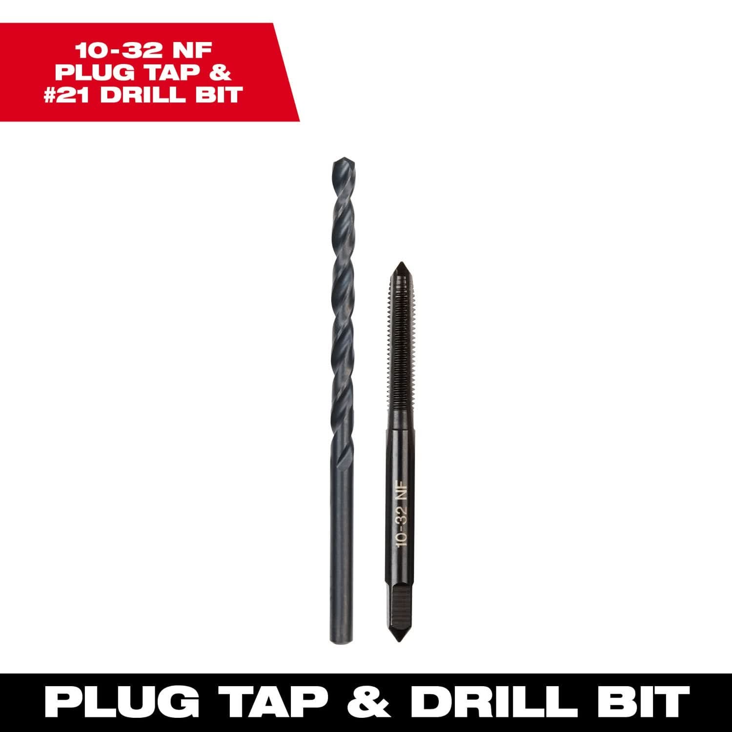 Milwaukee 49-57-5527 10-32 NF Straight Flute Plug Tap & #21 Drill Bit