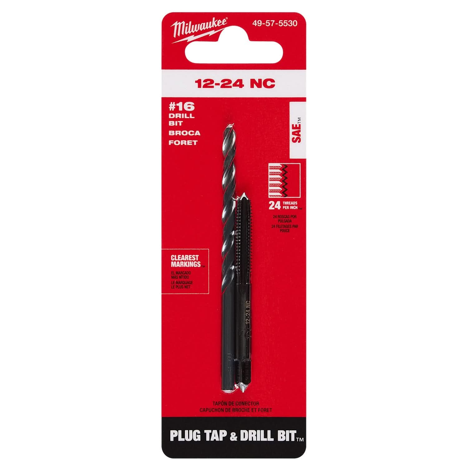 Milwaukee 49-57-5530 12-24 NC Straight Flute Plug Tap & #16 Drill Bit