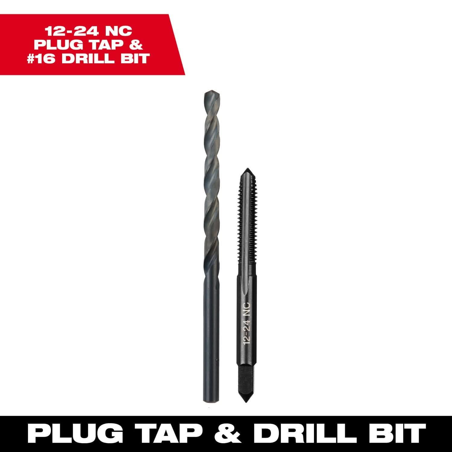 Milwaukee 49-57-5530 12-24 NC Straight Flute Plug Tap & #16 Drill Bit