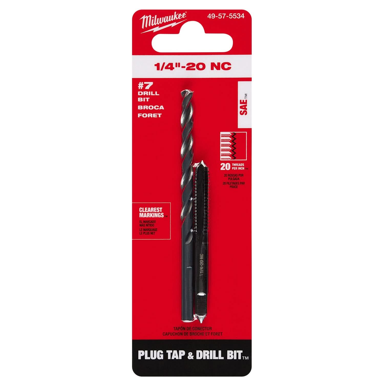 Milwaukee 49-57-5534 1/4"-20 NC Straight Flute Plug Tap & #7 Drill Bit