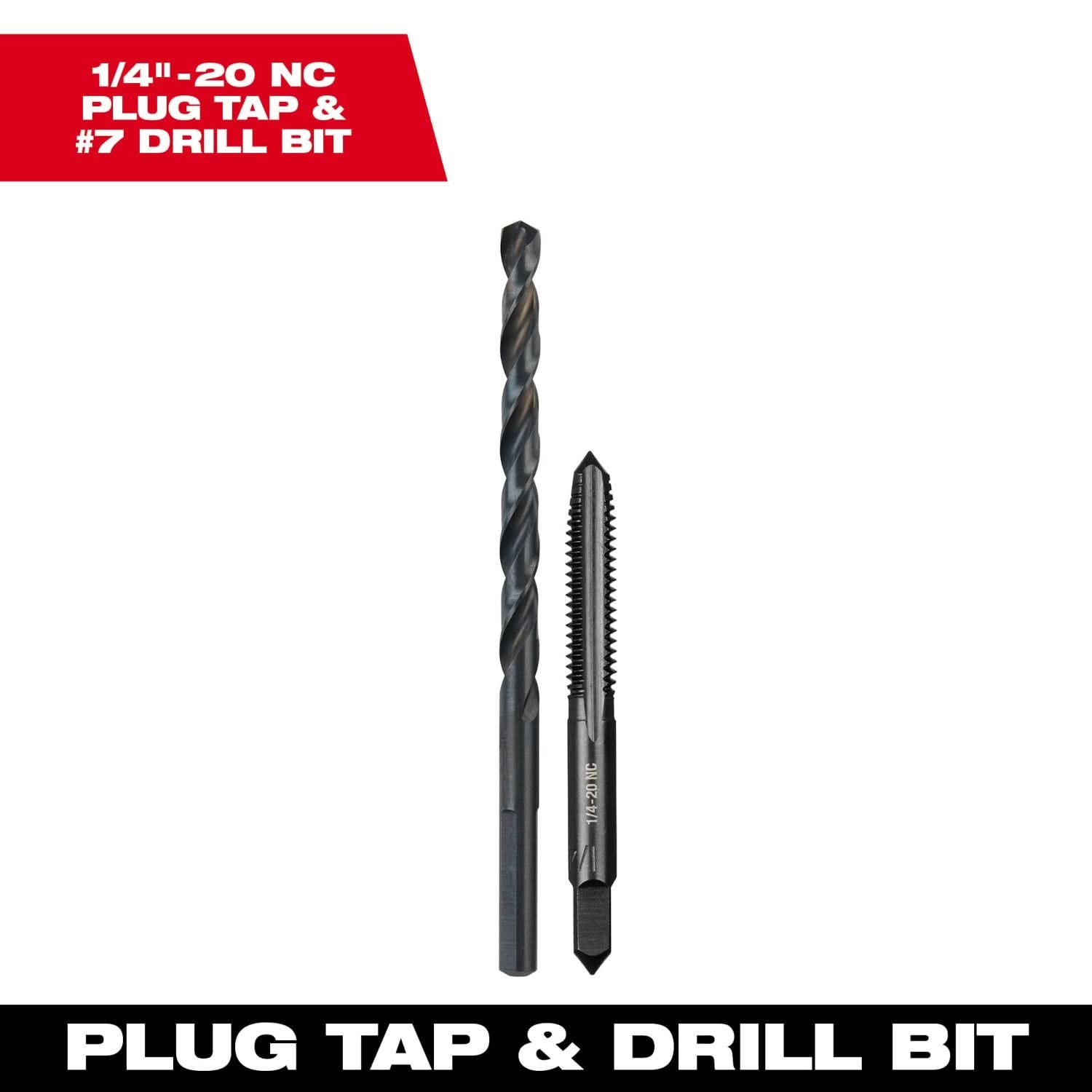 Milwaukee 49-57-5534 1/4"-20 NC Straight Flute Plug Tap & #7 Drill Bit