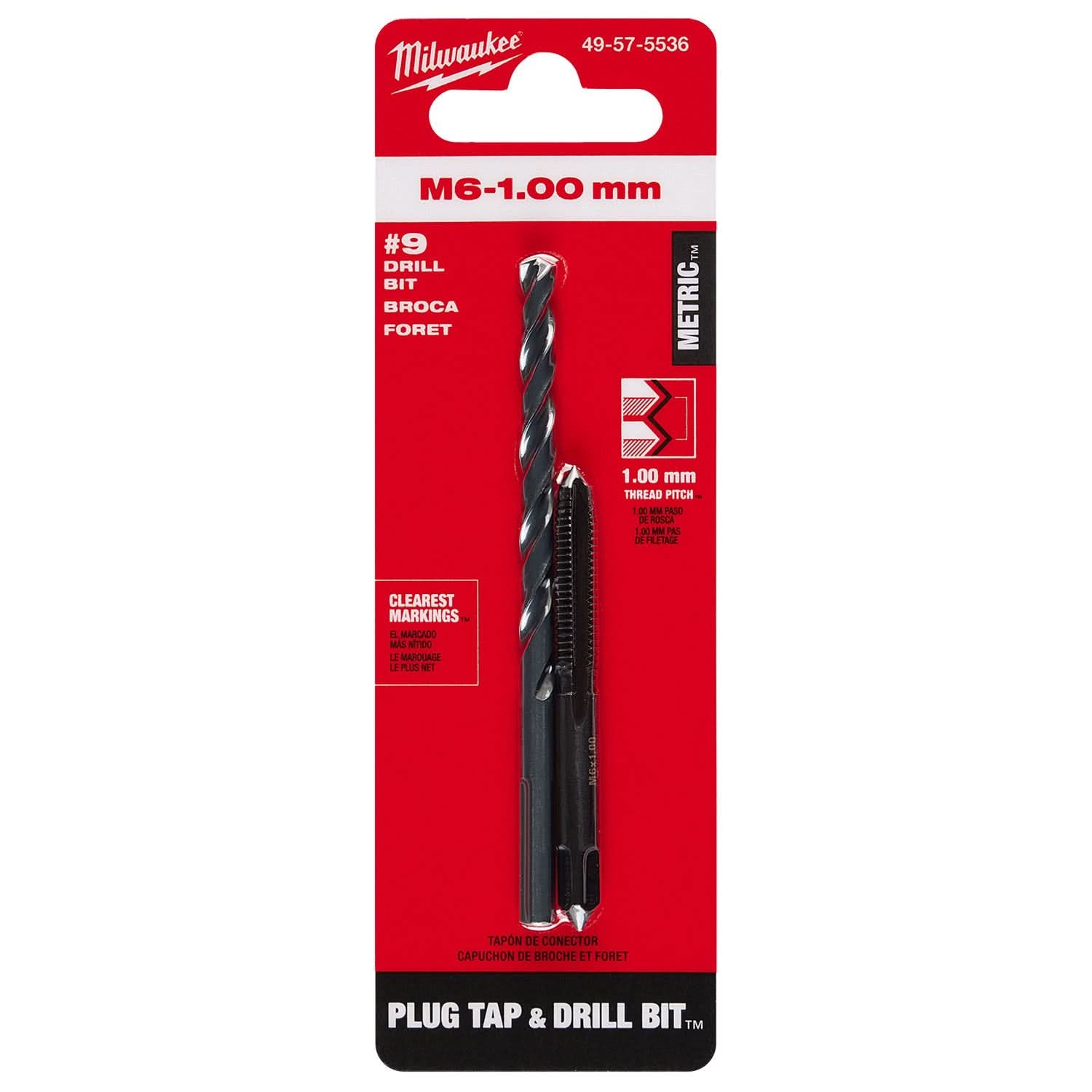 Milwaukee 49-57-5536 M6-1.00 mm Straight Flute Plug Tap & #9 Drill Bit