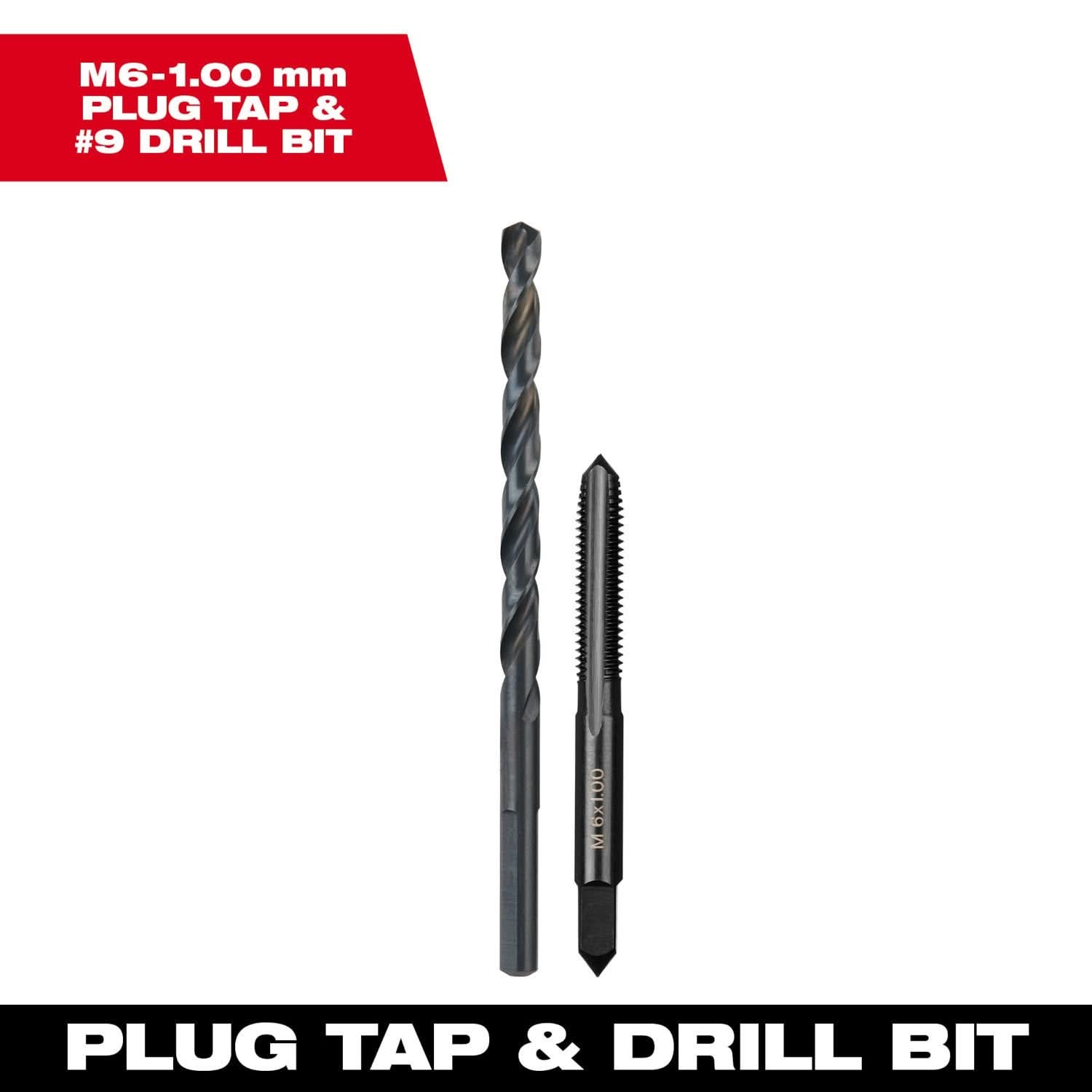 Milwaukee 49-57-5536 M6-1.00 mm Straight Flute Plug Tap & #9 Drill Bit