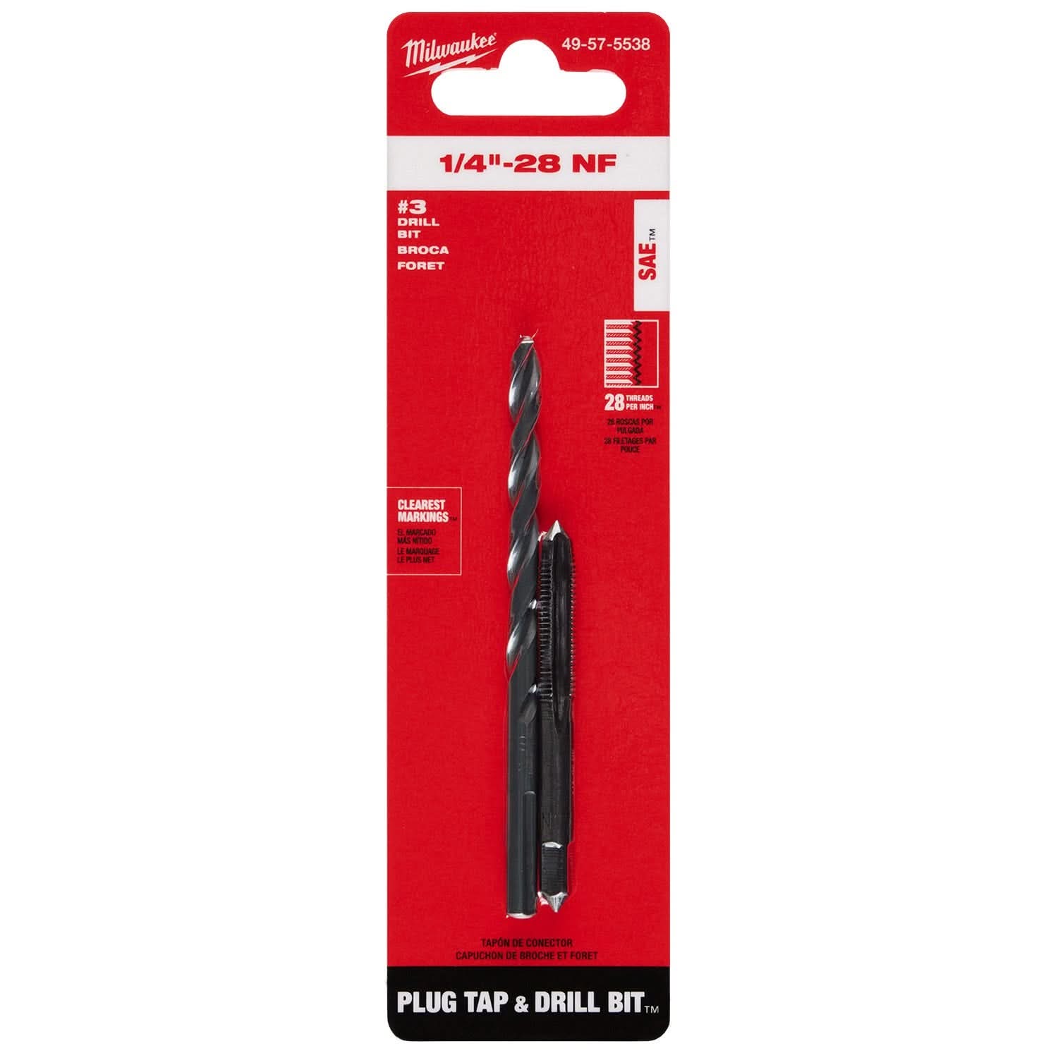 Milwaukee 49-57-5538 1/4"-28 NF Straight Flute Plug Tap & #3 Drill Bit