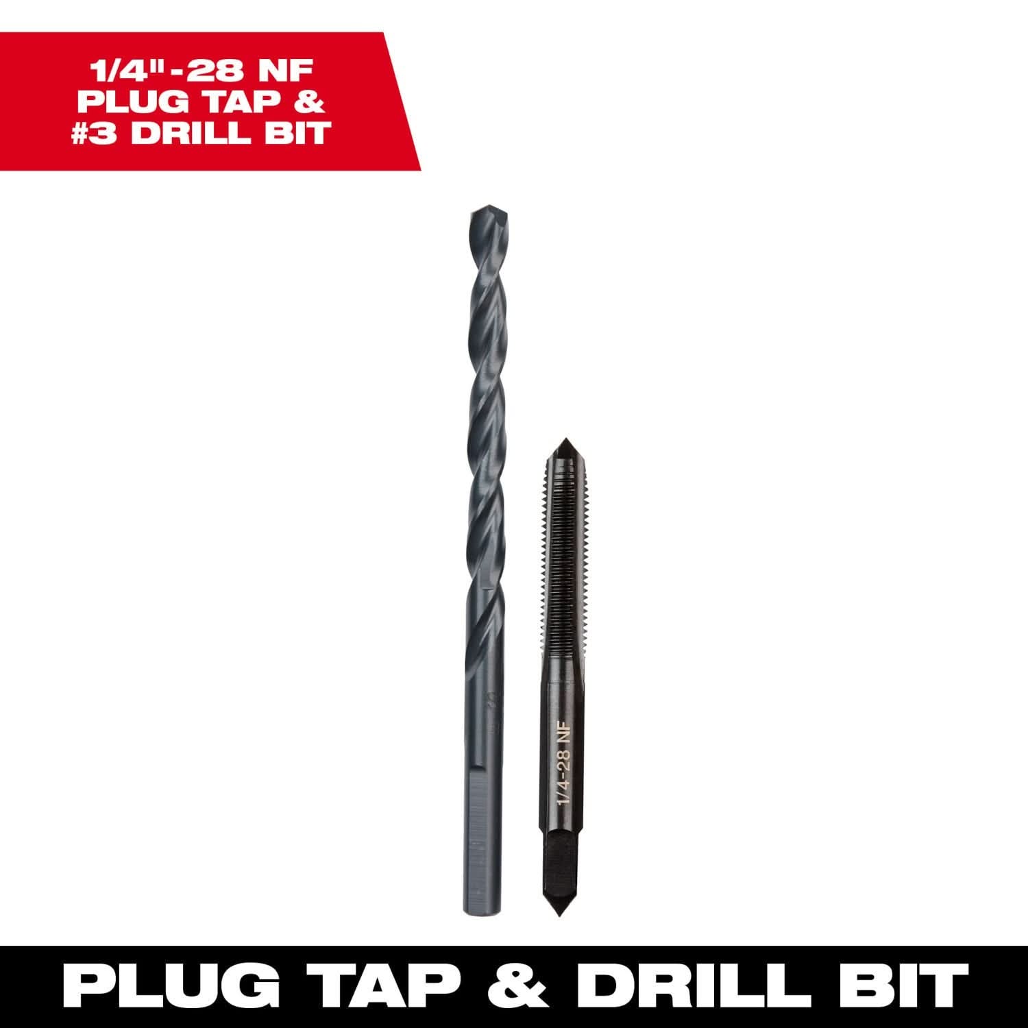 Milwaukee 49-57-5538 1/4"-28 NF Straight Flute Plug Tap & #3 Drill Bit