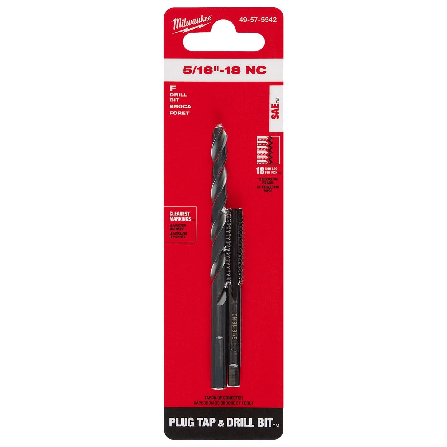 Milwaukee 49-57-5542 5/16"-18 NC Straight Flute Plug Tap & F Drill Bit