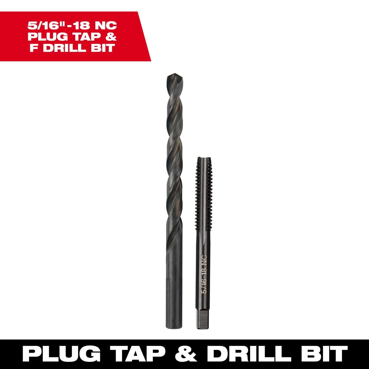 Milwaukee 49-57-5542 5/16"-18 NC Straight Flute Plug Tap & F Drill Bit
