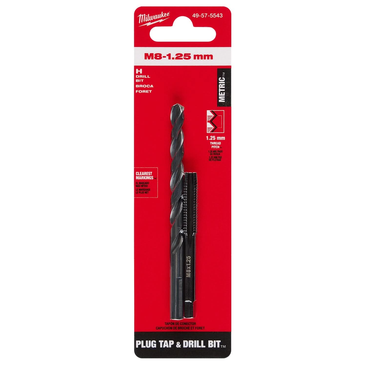 Milwaukee 49-57-5543 M8-1.25 mm Straight Flute Plug Tap & H Drill Bit