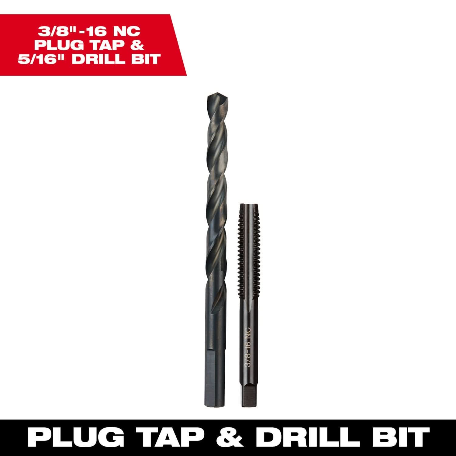 Milwaukee 49-57-5548 3/8"-16 NC Straight Flute Plug Tap & 5/16" Drill Bit