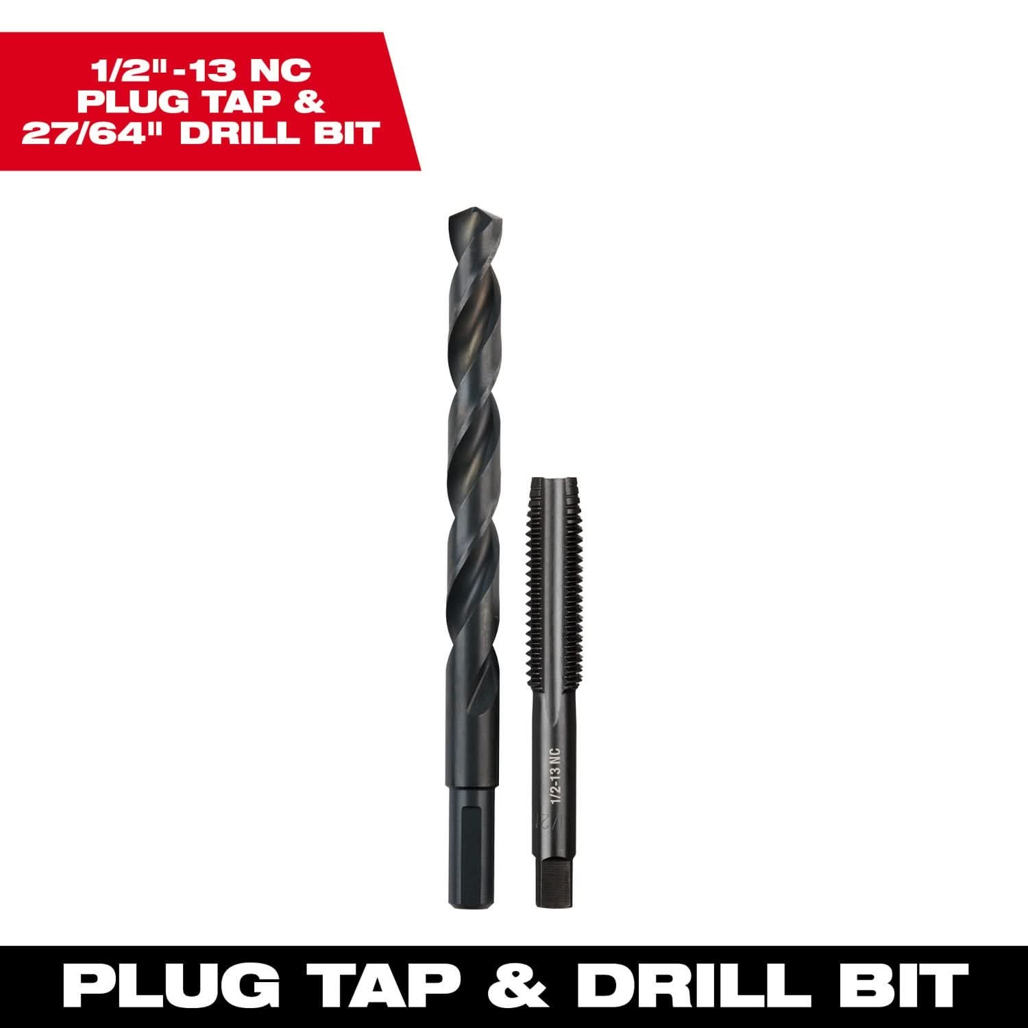 Milwaukee 49-57-5560 1/2"-13 NC Straight Flute Plug Tap & 27/64" Drill Bit