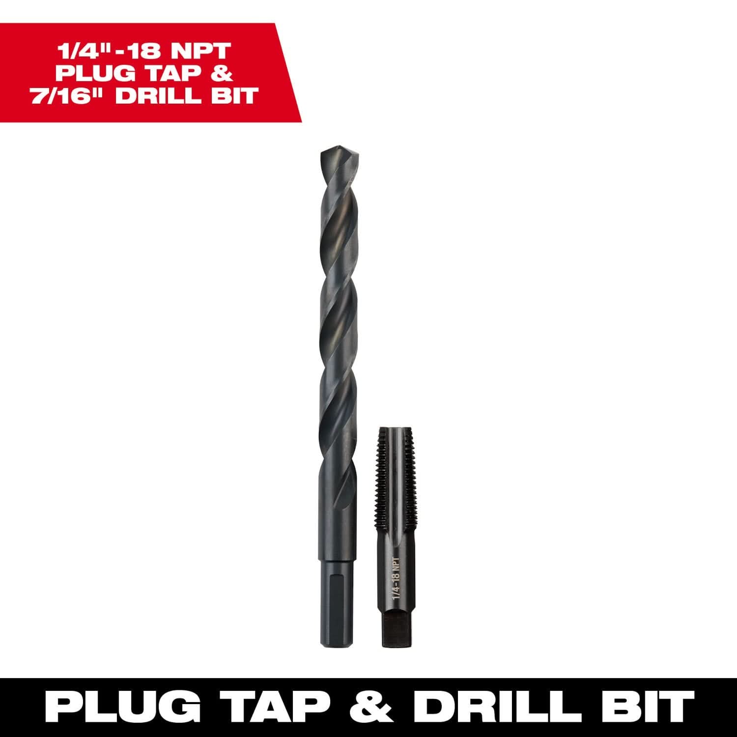 Milwaukee 49-57-5591 1/4"-18 NPT Straight Flute Plug Tap & 7/16" Drill Bit