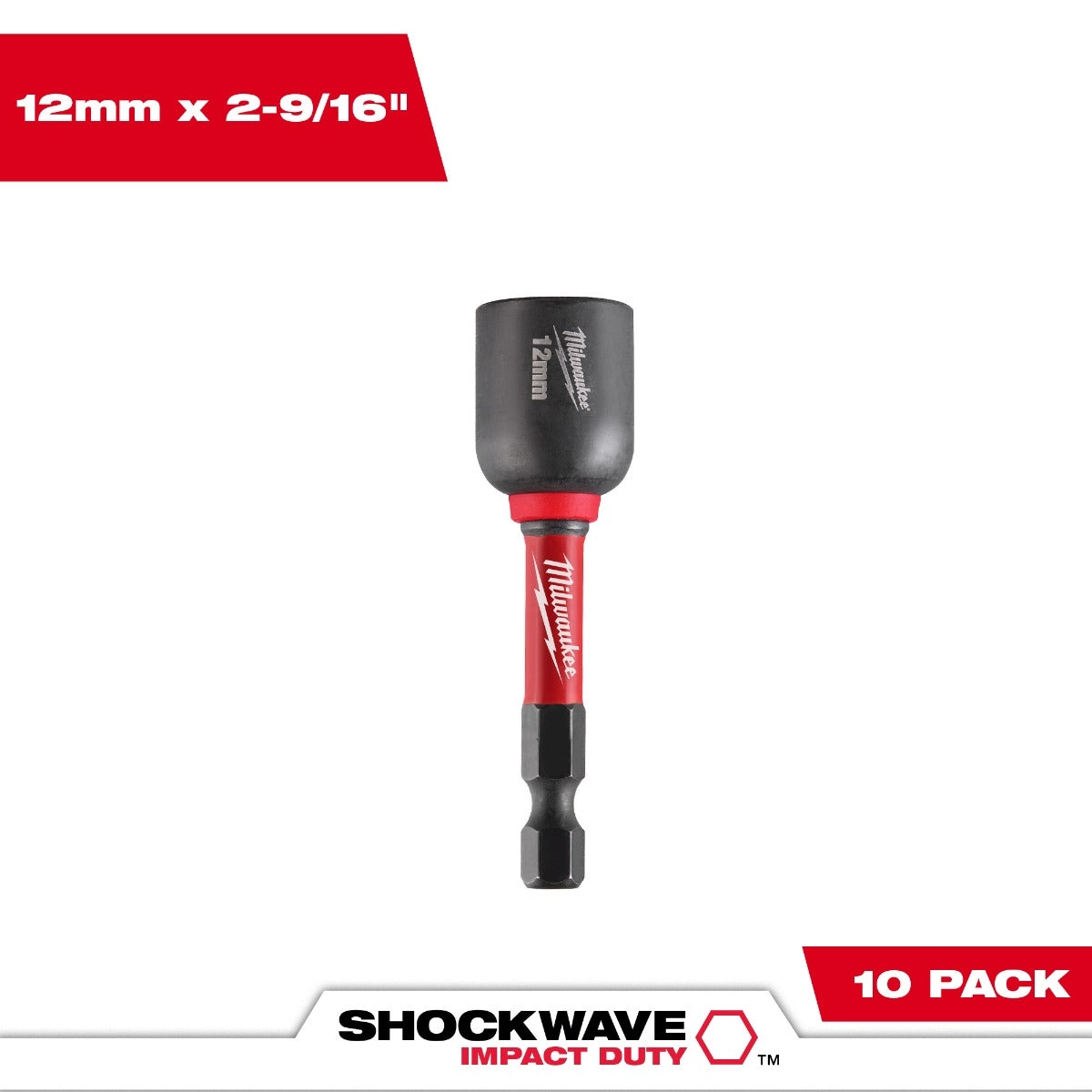 Milwaukee 49-66-0712 SHOCKWAVE Impact Duty 12MM x 2-9/16" Magnetic Nut Driver 10PK