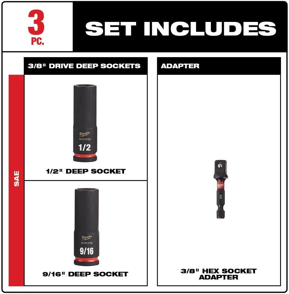 Milwaukee 49-66-4417 3-Piece  Thin Wall Deep Impact Socket Set